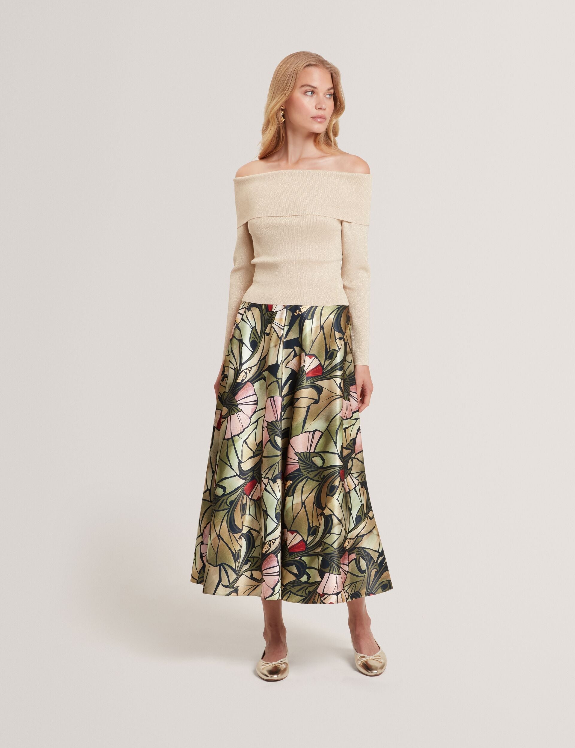 Ted Baker Alhie Mirrored Print Satin Midi Full Skirt Women's