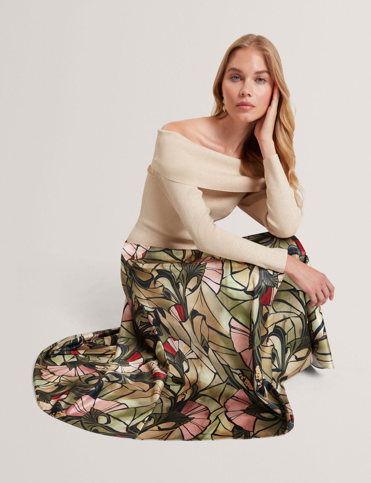Ted Baker Alhie Mirrored Print Satin Midi Full Skirt Women's