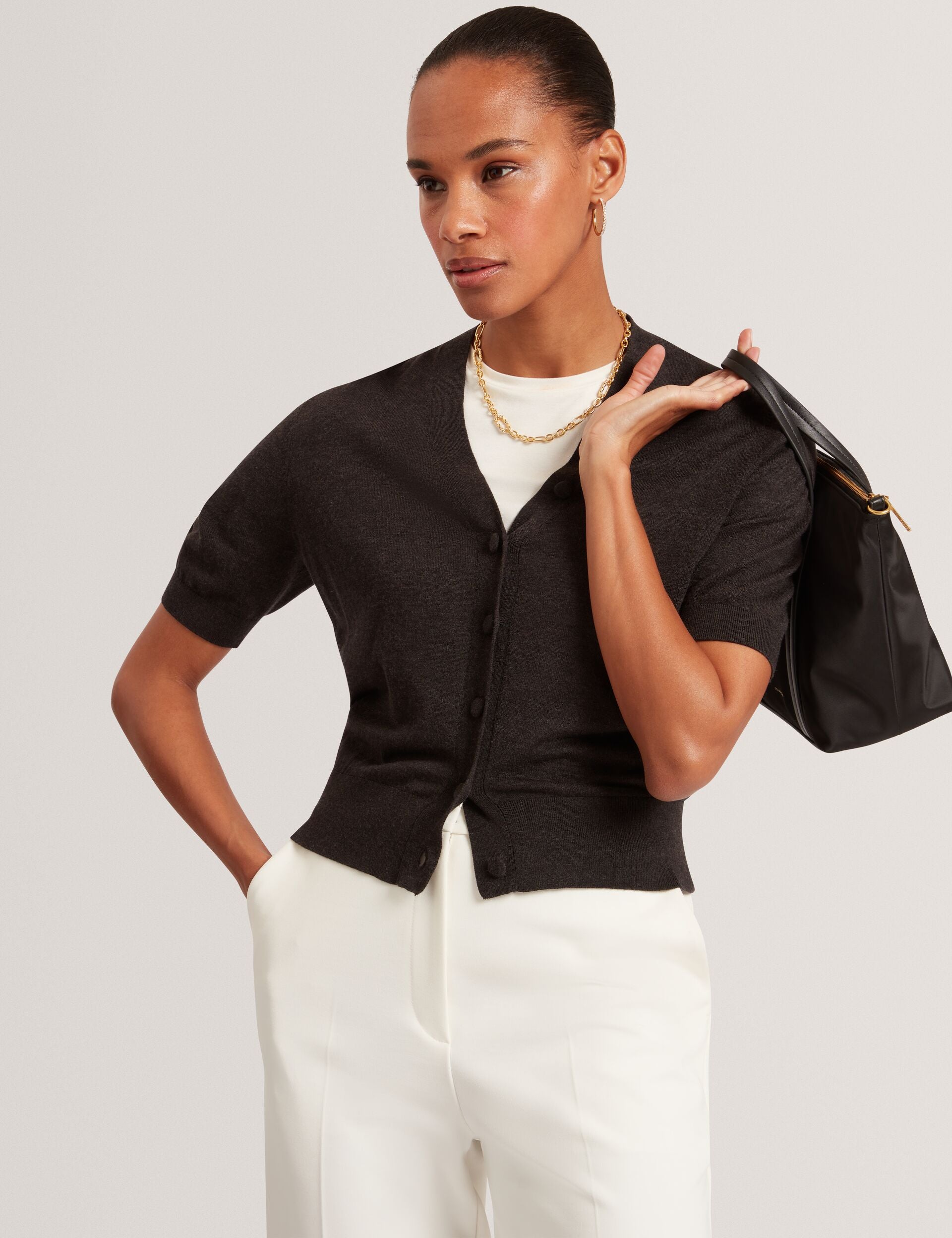 Ted Baker Dazlia Merino Wool Cropped Short Sleeve Cardigan Women's