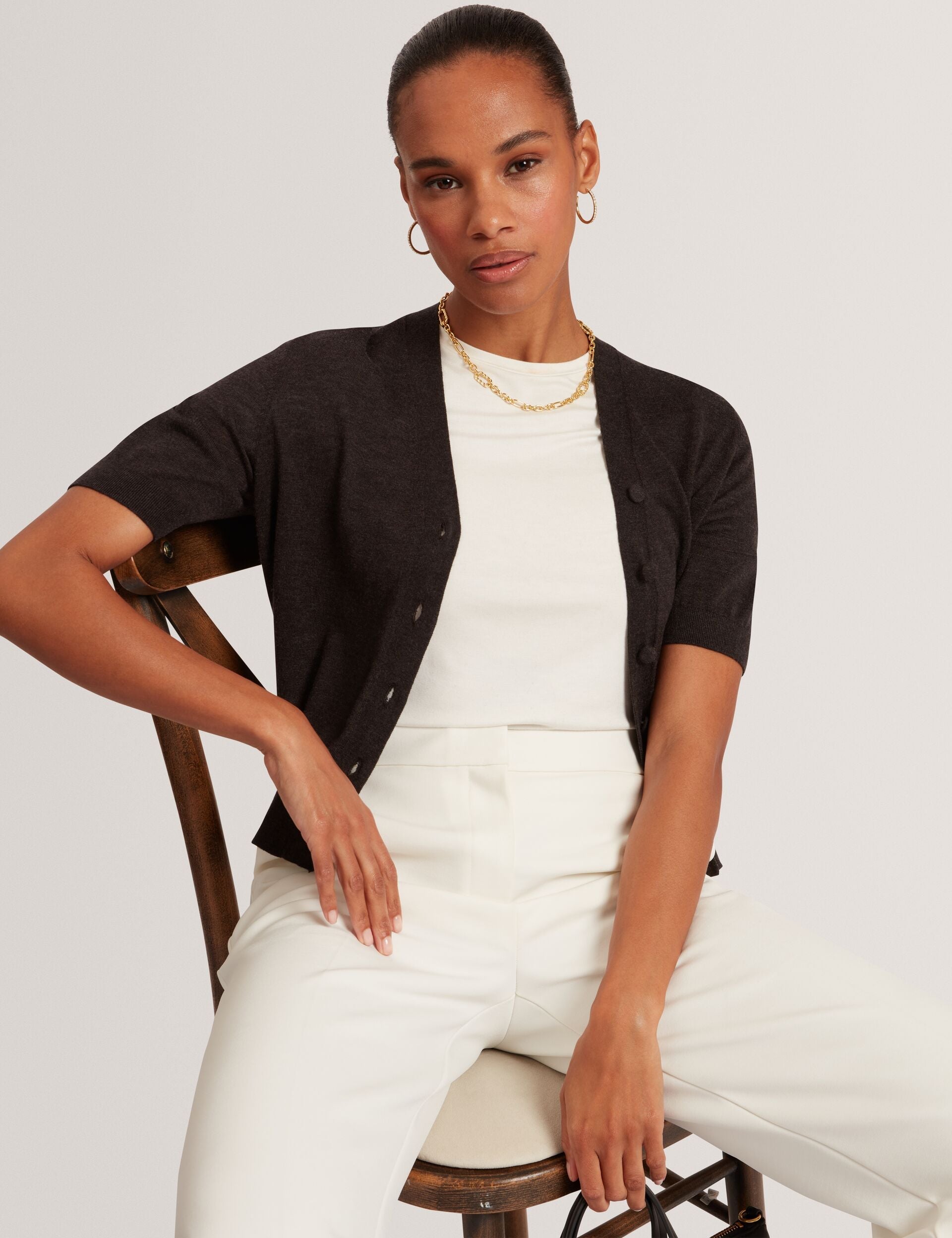 Ted Baker Dazlia Merino Wool Cropped Short Sleeve Cardigan Women's