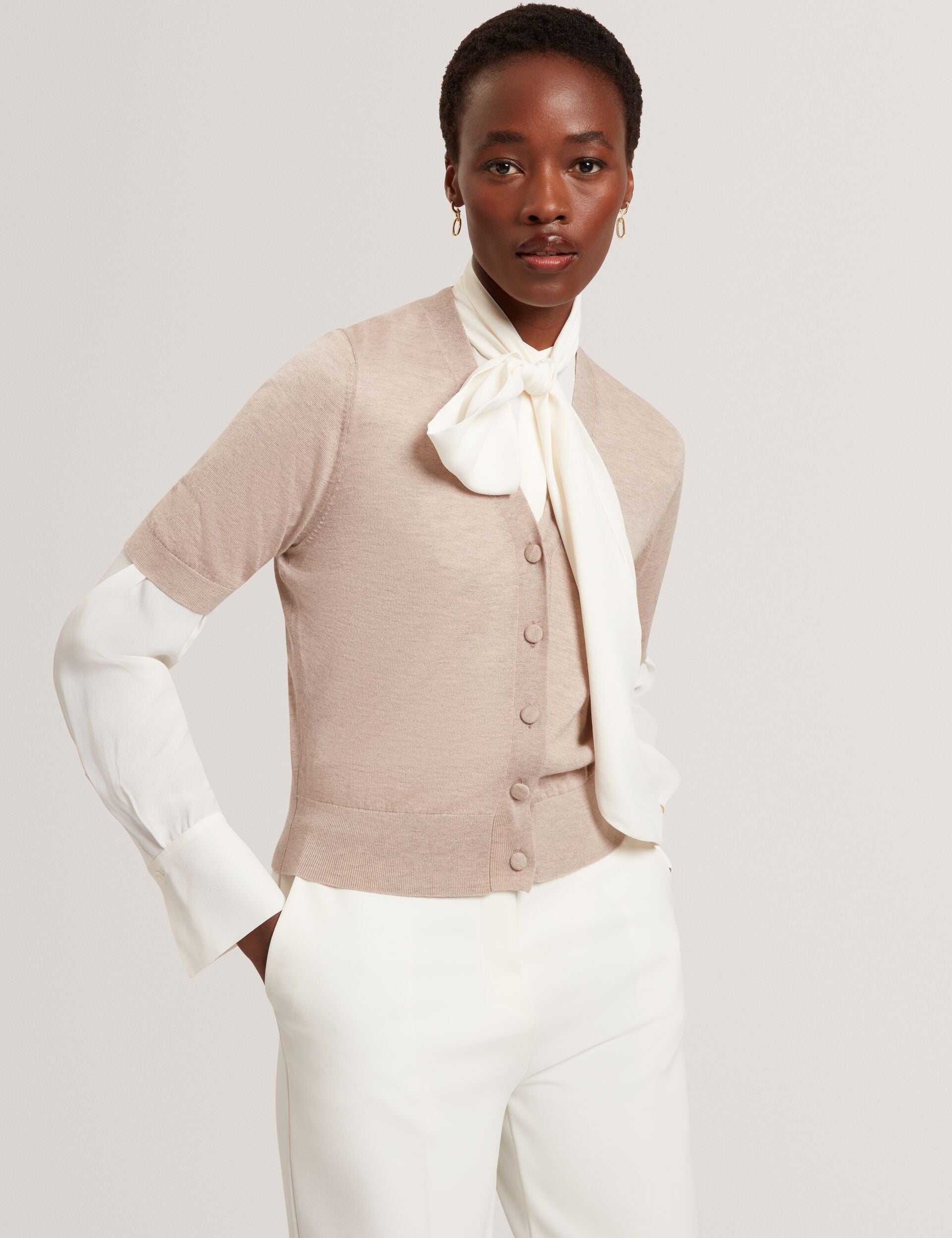 Ted Baker Dazlia Merino Wool Cropped Short Sleeve Cardigan Women's