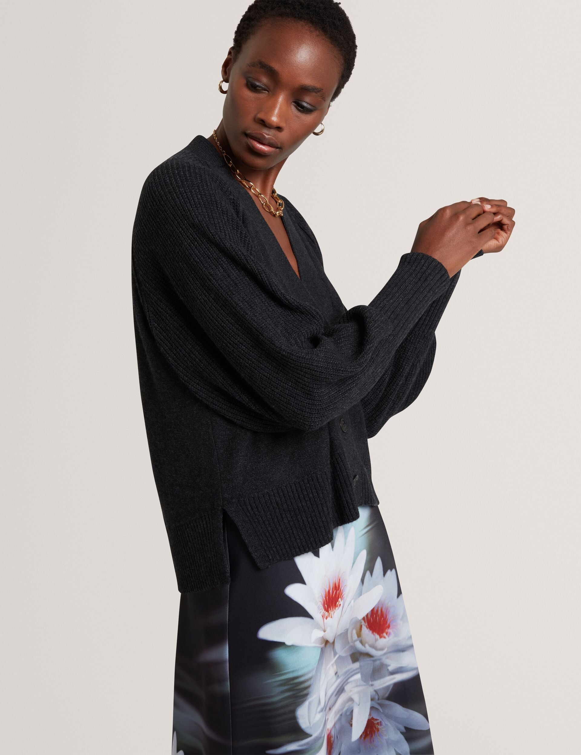 Ted Baker Mallee Merino Wool Knit Vneck Boxy Cardigan Women's