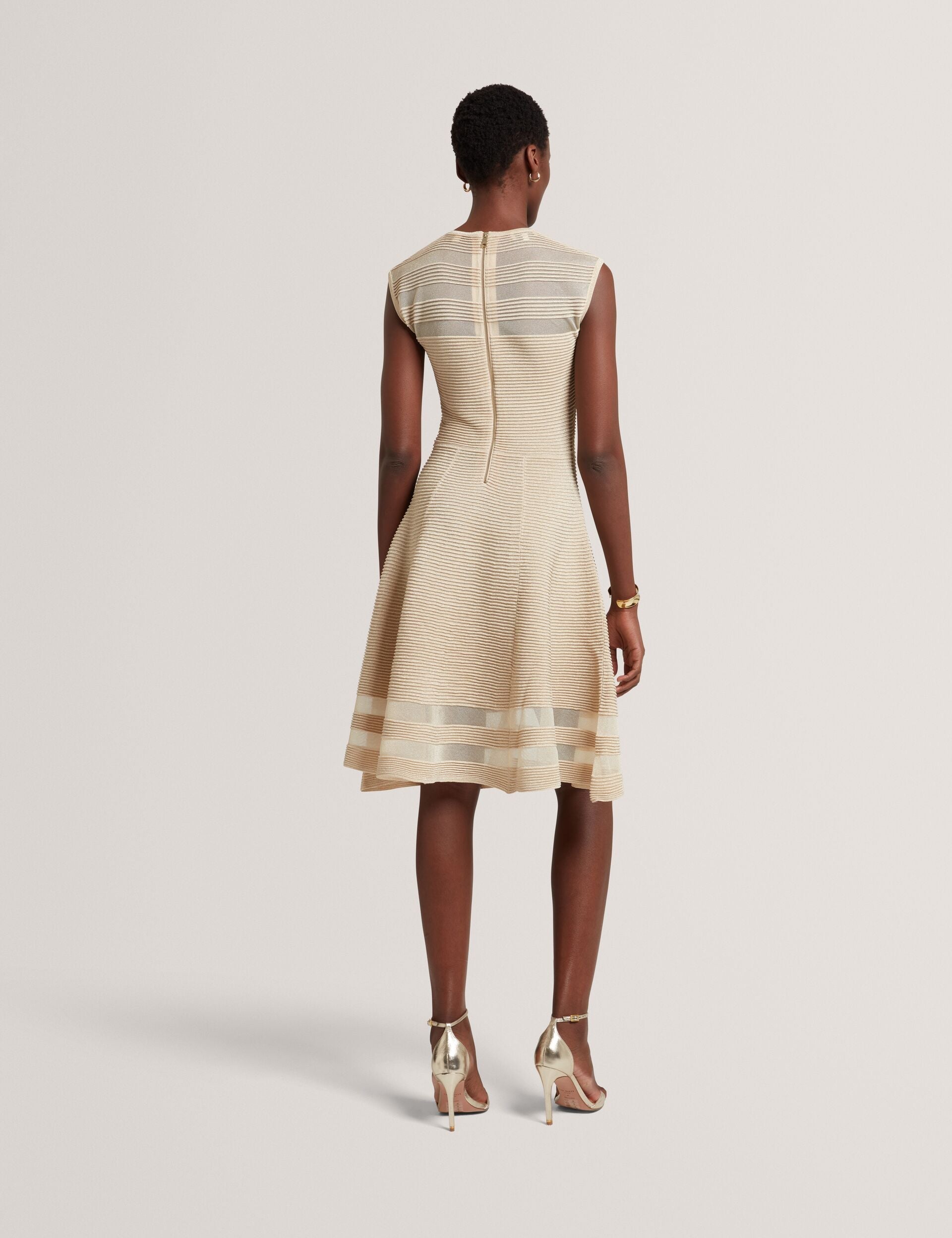 Ted Baker Saalli Metallic Knit Sheer Panel Skater Dress Women's