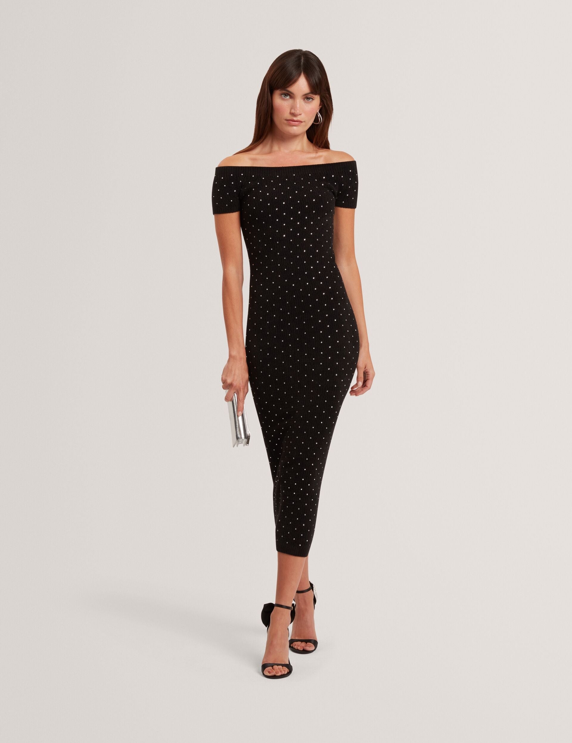 Ted Baker Jestaa Diamante Knit Bardot Bodycon Midi Dress Women's