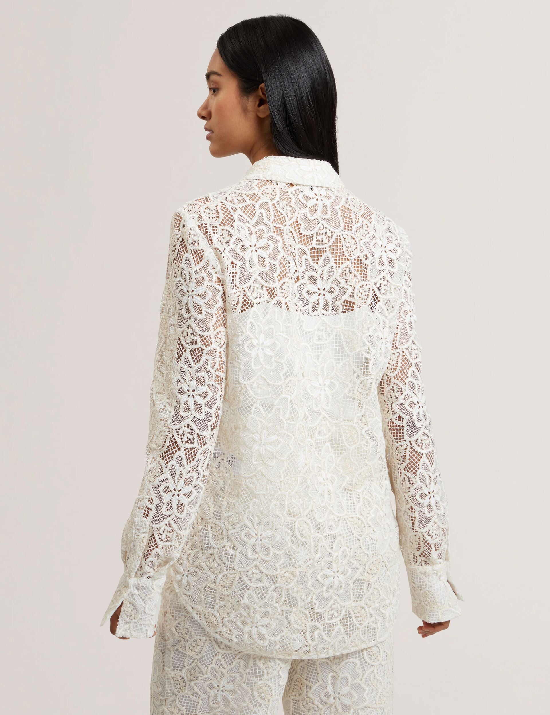 Ted Baker Blond Floral Lace Longline Cotton Shirt Women's