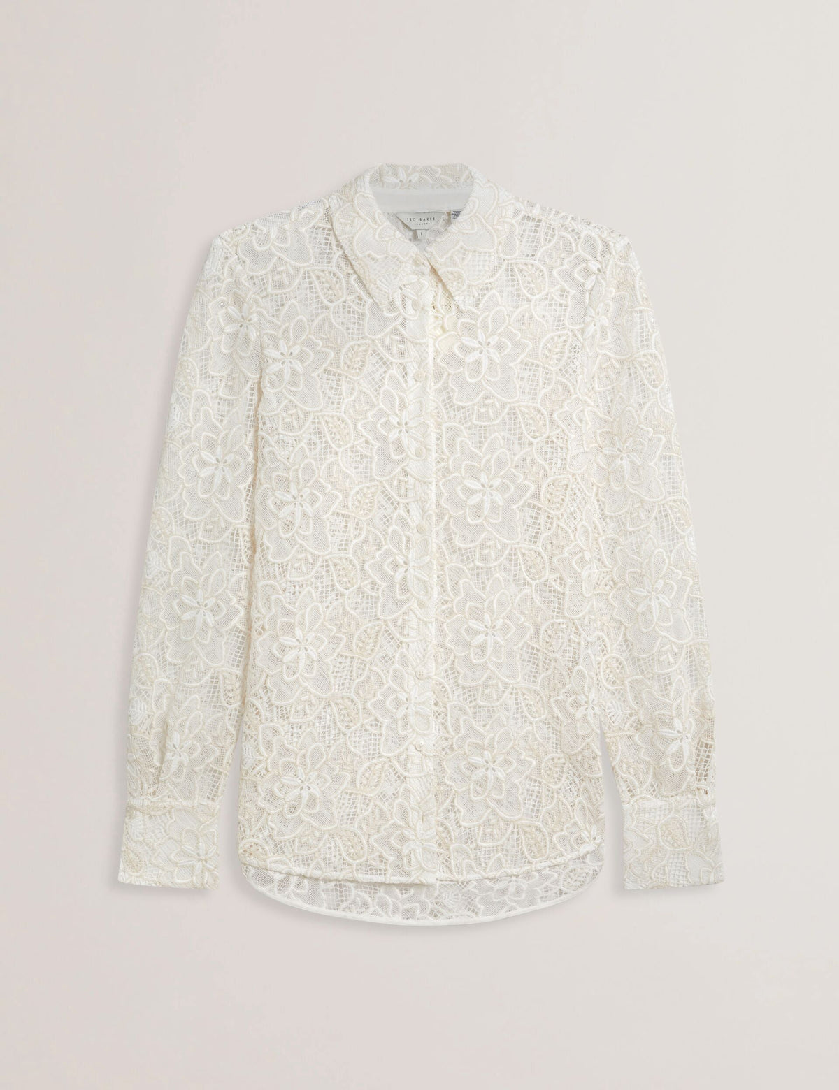 Ted Baker Blond Floral Lace Longline Cotton Shirt Women's