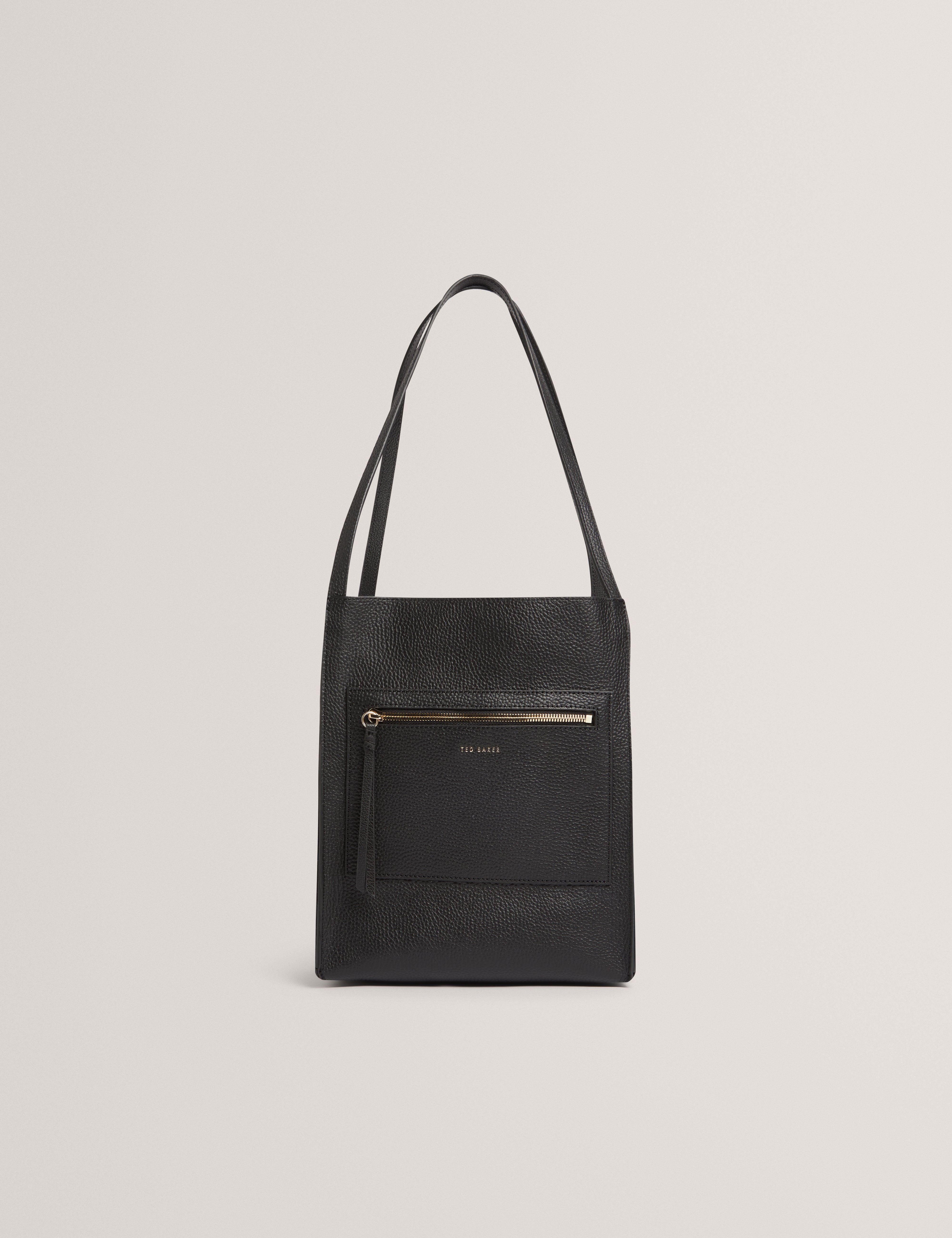 Ted Baker Taala Soft Leather Zip Pocket Boxy Tote Bag In Black Women's