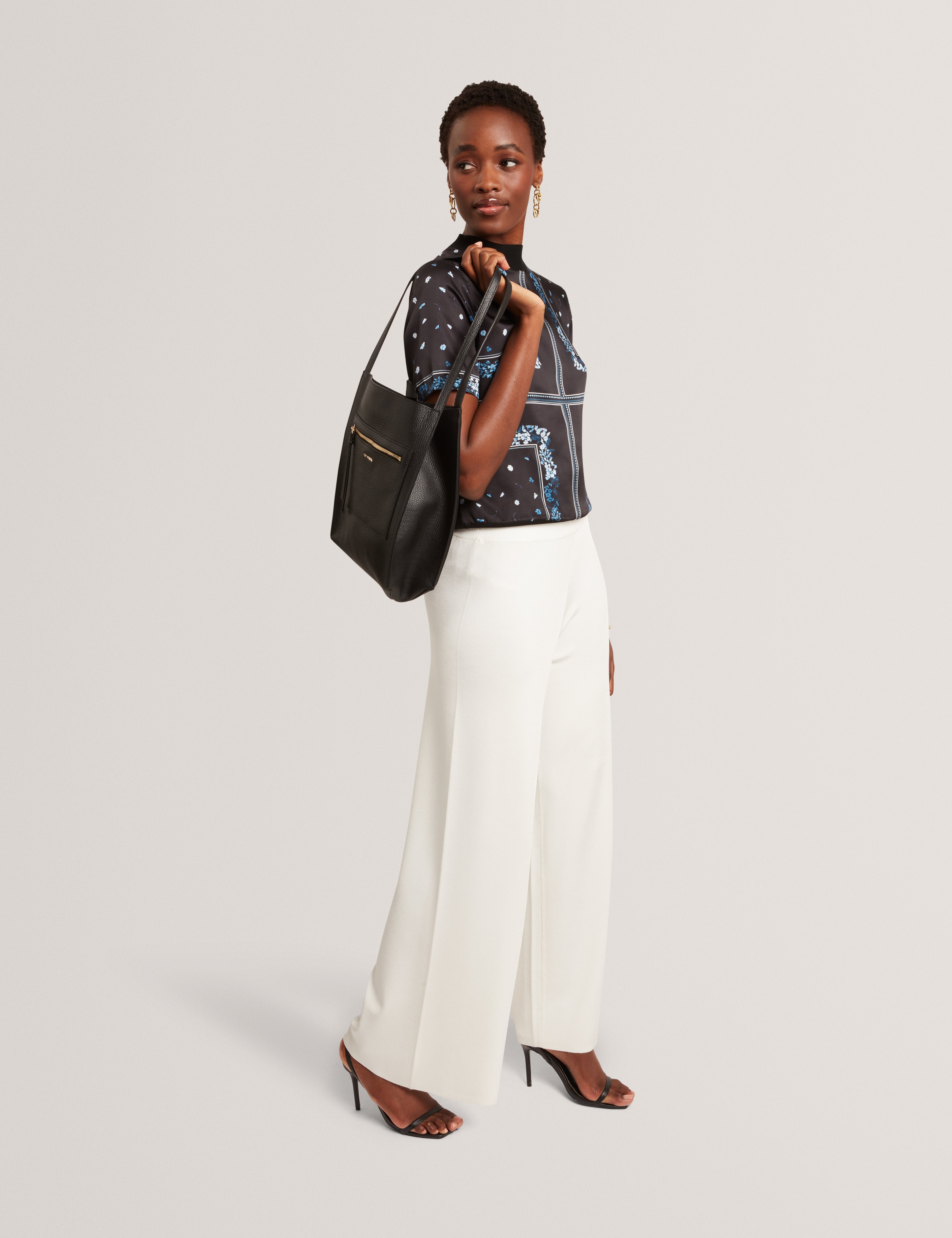 Ted Baker Taala Soft Leather Zip Pocket Boxy Tote Bag In Black Women's