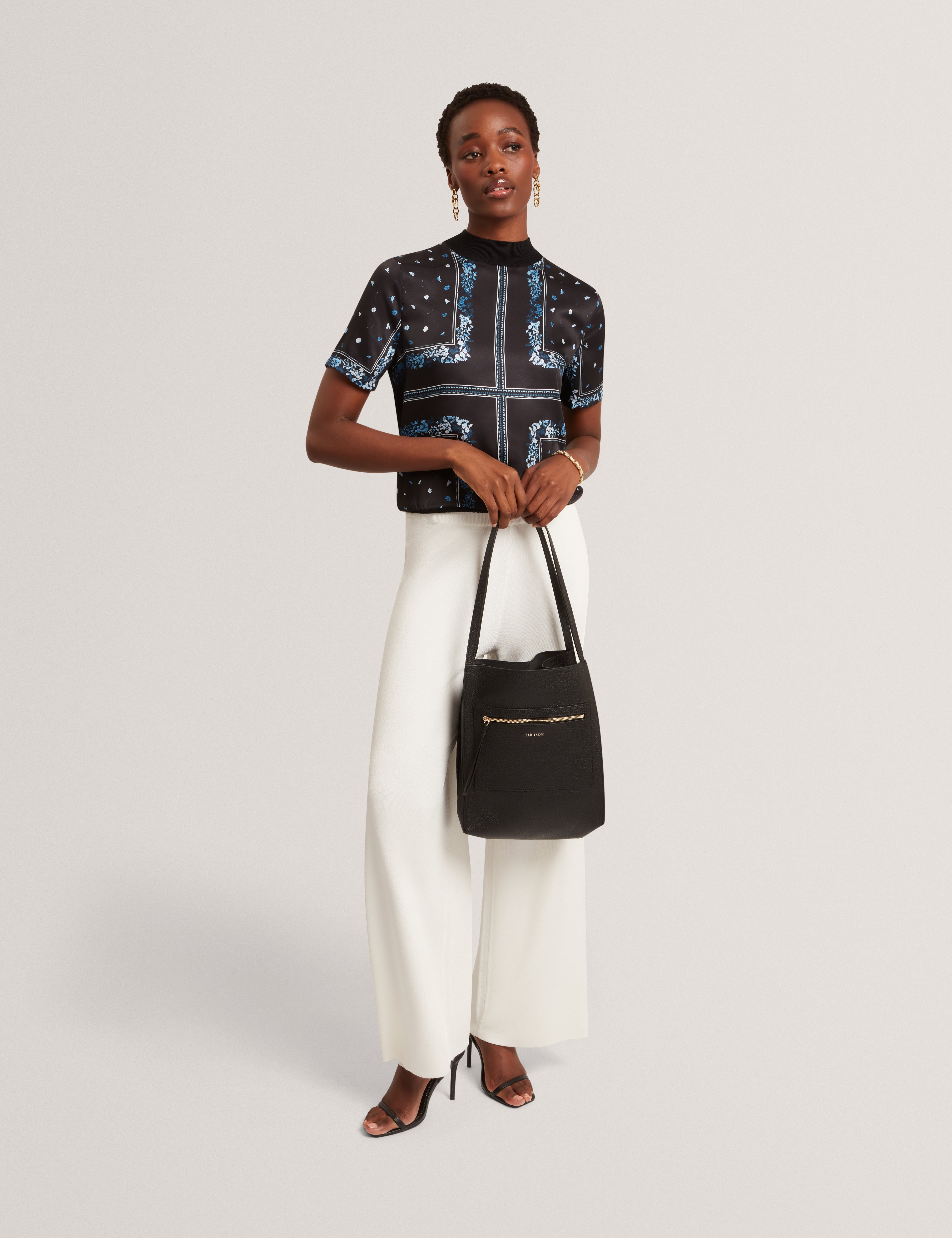 Ted Baker Taala Soft Leather Zip Pocket Boxy Tote Bag In Black Women's