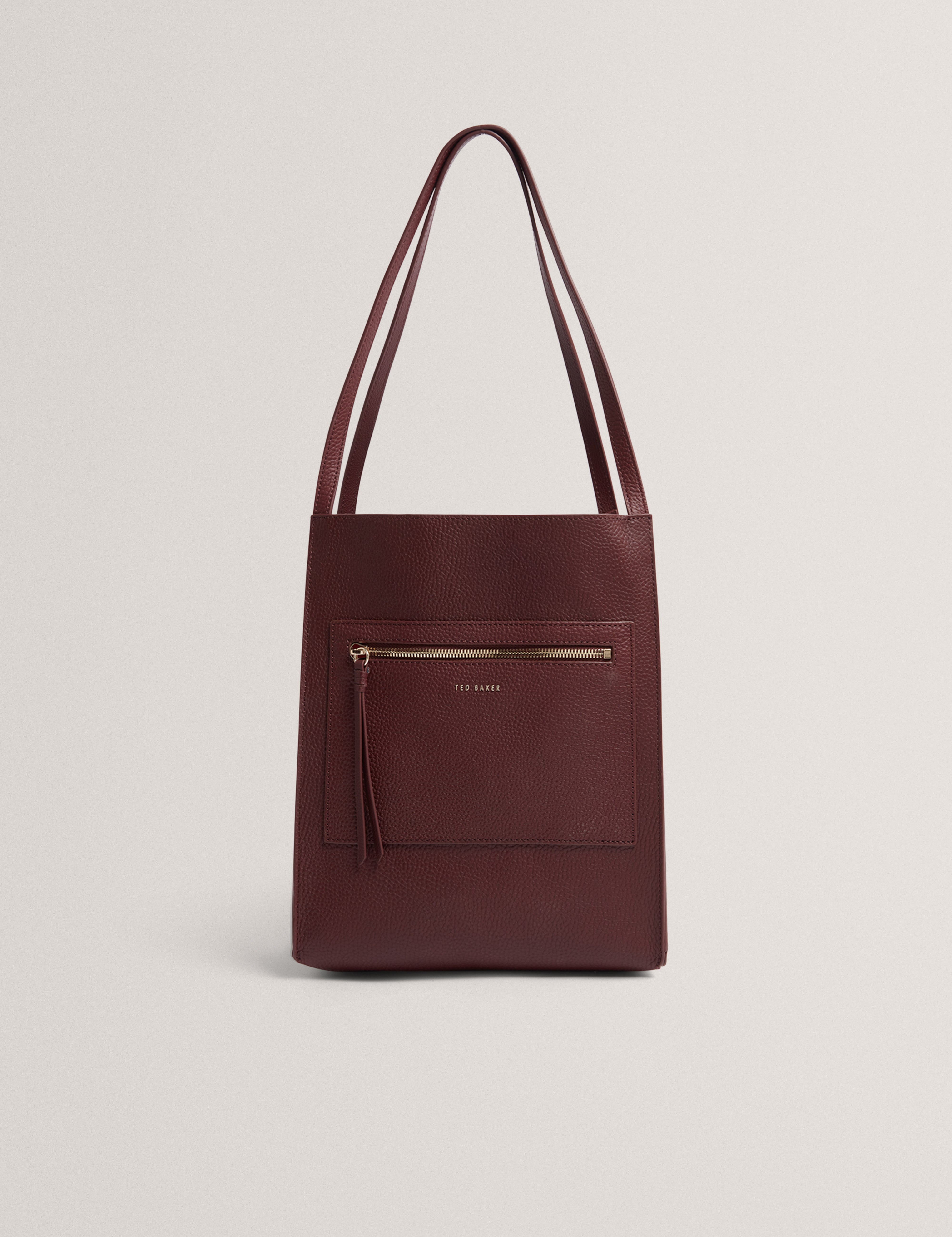 Ted Baker Taala Soft Leather Zip Pocket Boxy Tote Bag In Oxblood Women's