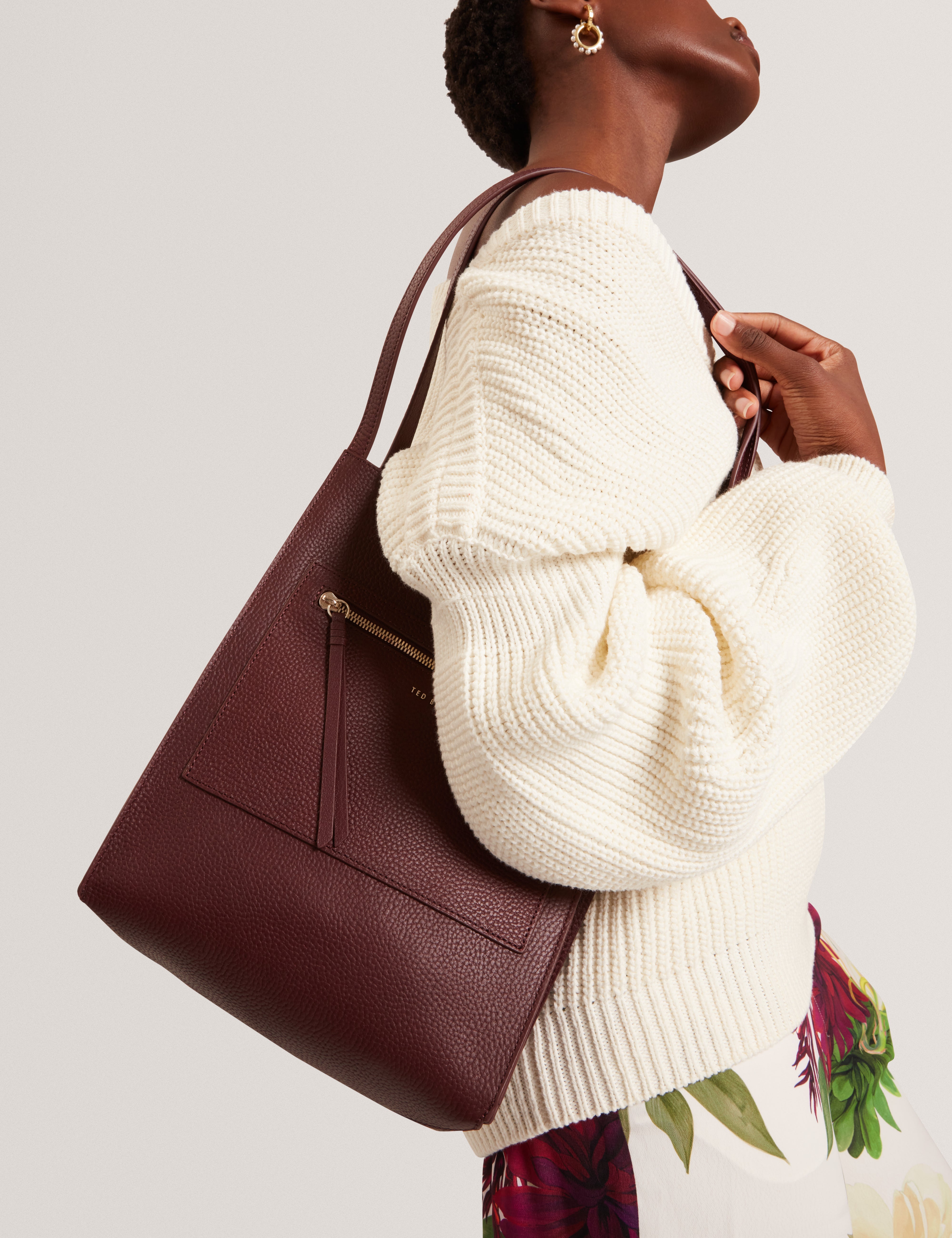 Ted Baker Taala Soft Leather Zip Pocket Boxy Tote Bag In Oxblood Women's