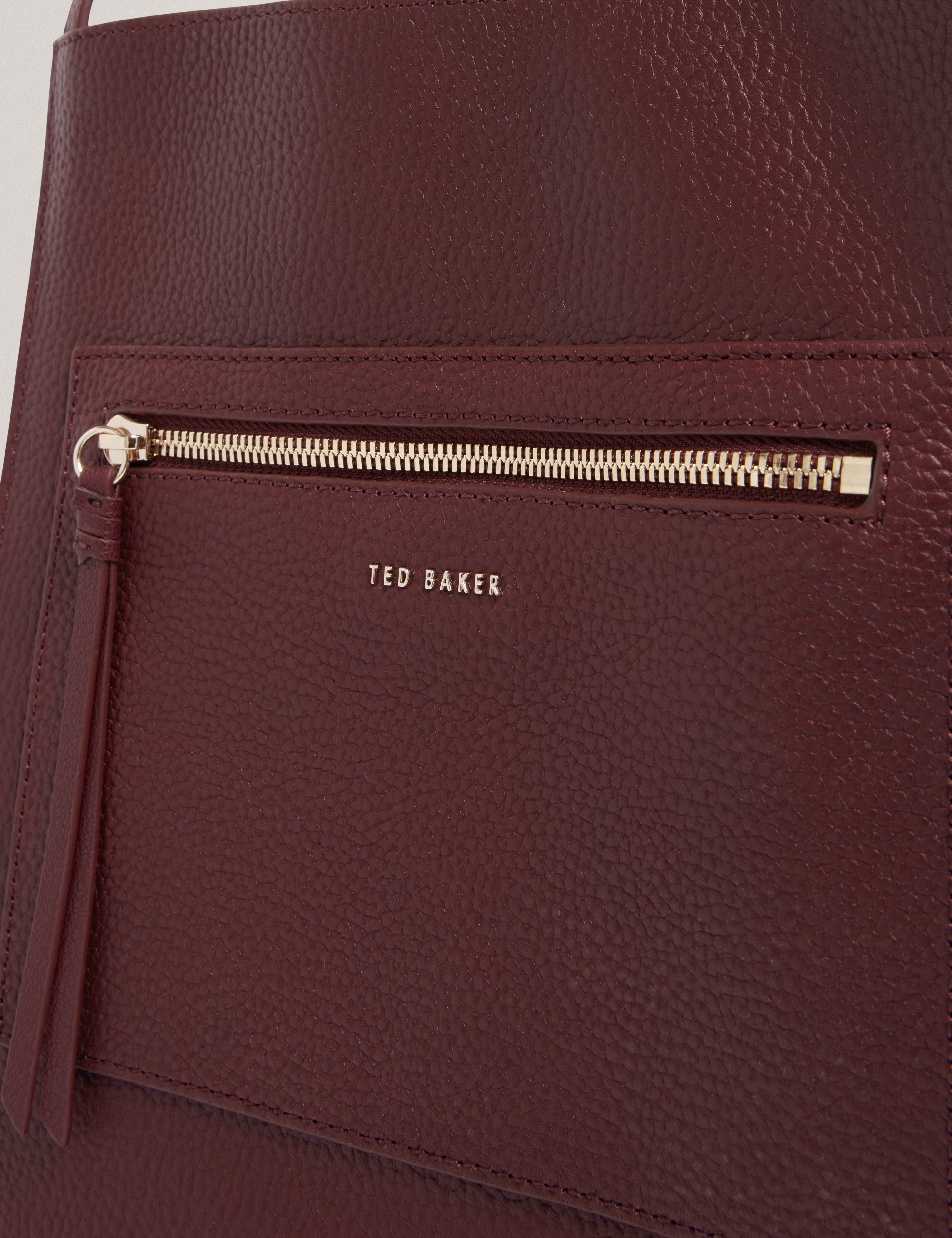 Ted Baker Taala Soft Leather Zip Pocket Boxy Tote Bag In Oxblood Women's