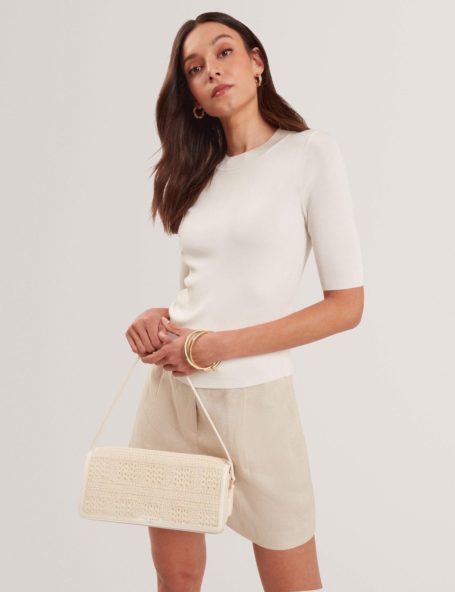 Ted Baker Pettria Raffia Panel Foldover Baguette Shoulder Bag Women's