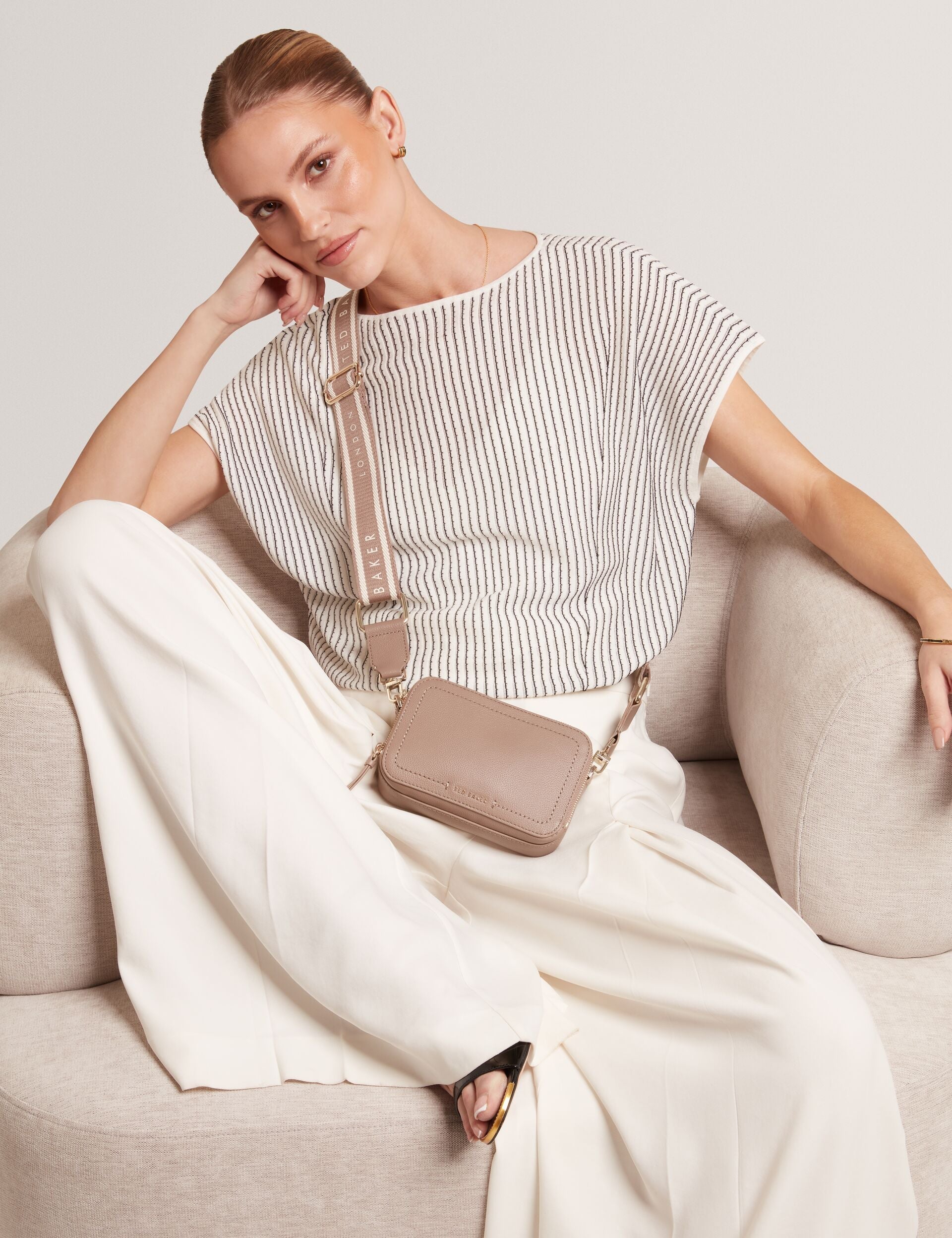 Ted Baker Linzie Small Leather Webbing Crossbody Camera Bag In Taupe Women's