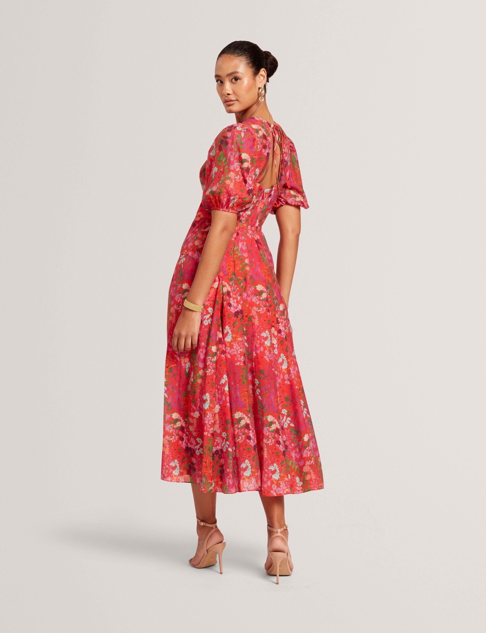 Ted Baker Sianna Blossom Print Puff Sleeve Aline Midi Dress Women's