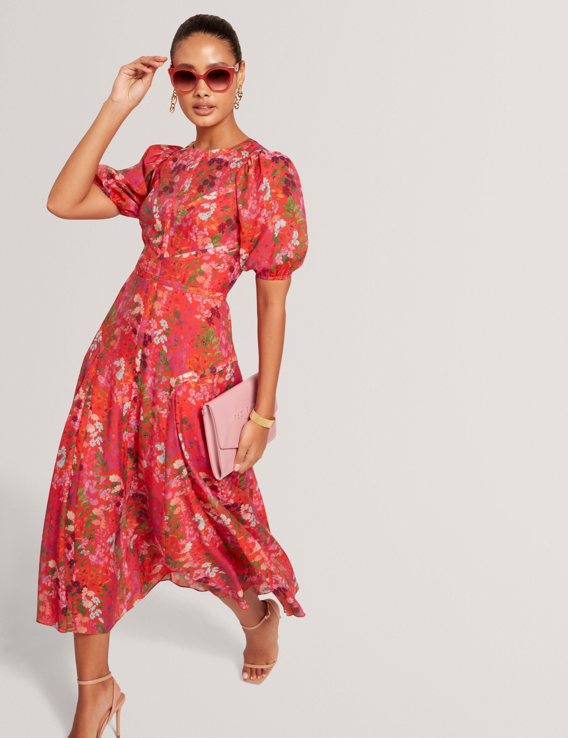 Ted Baker Sianna Blossom Print Puff Sleeve Aline Midi Dress Women's