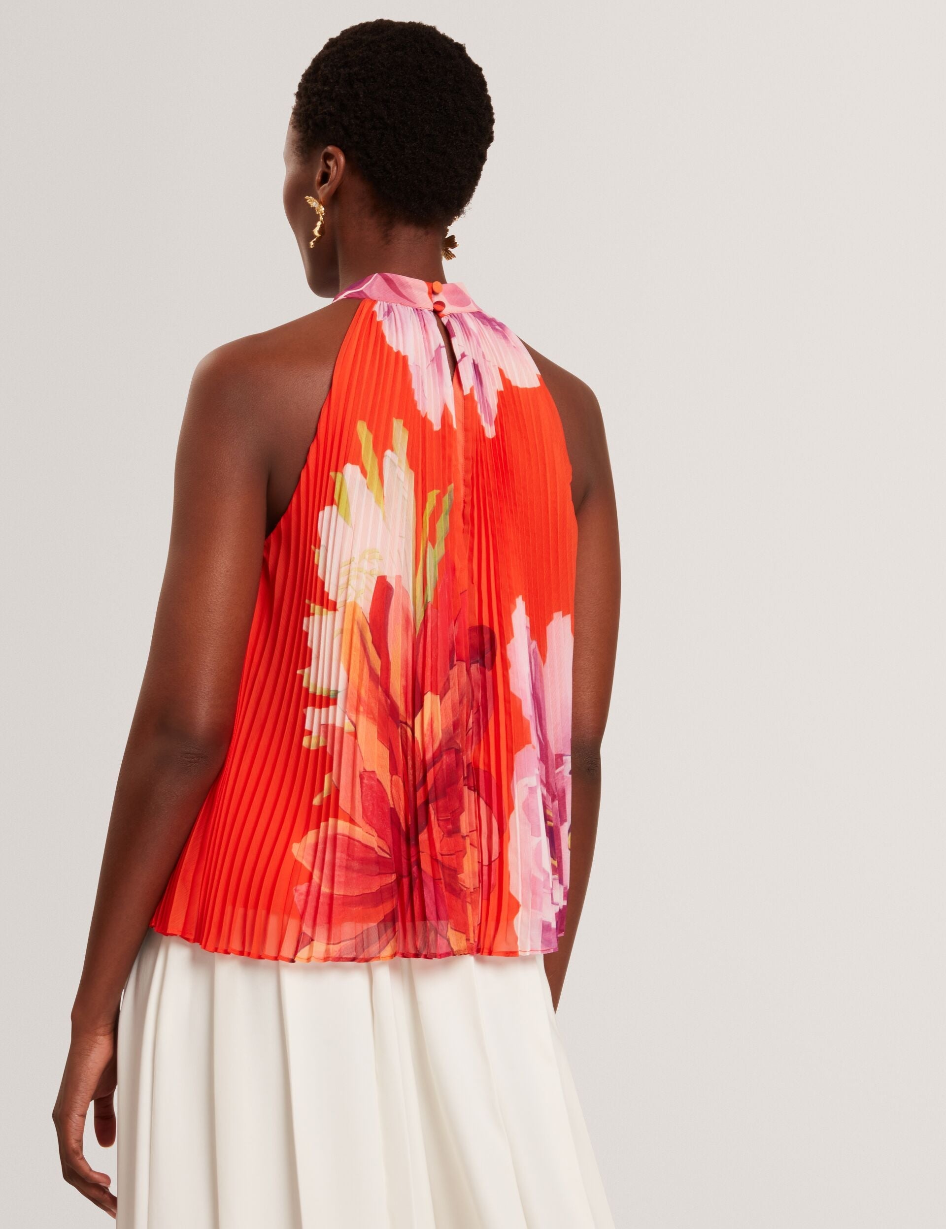 Ted Baker Clovina Floral Print Halter Neck Pleated Top Women's