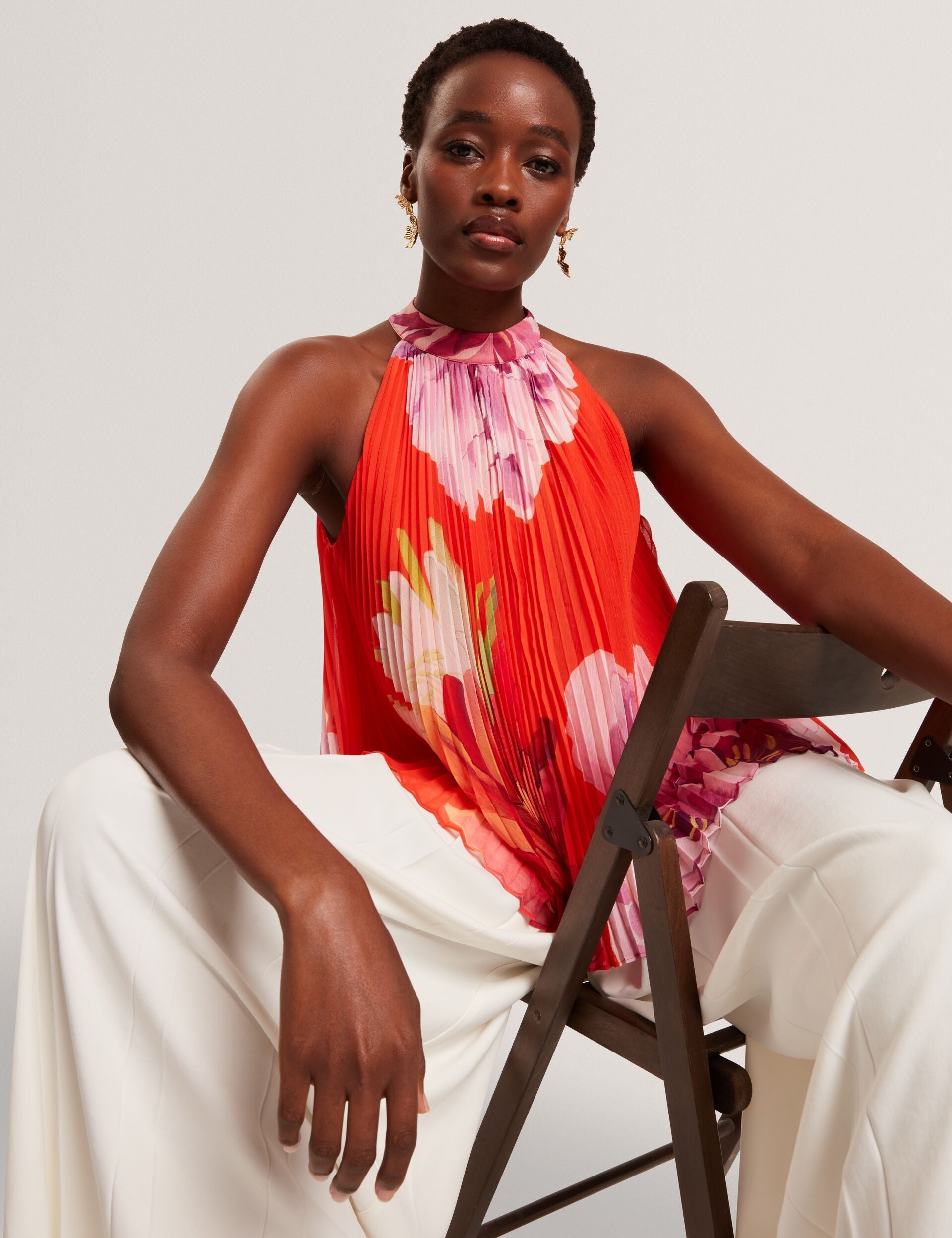 Ted Baker Clovina Floral Print Halter Neck Pleated Top Women's