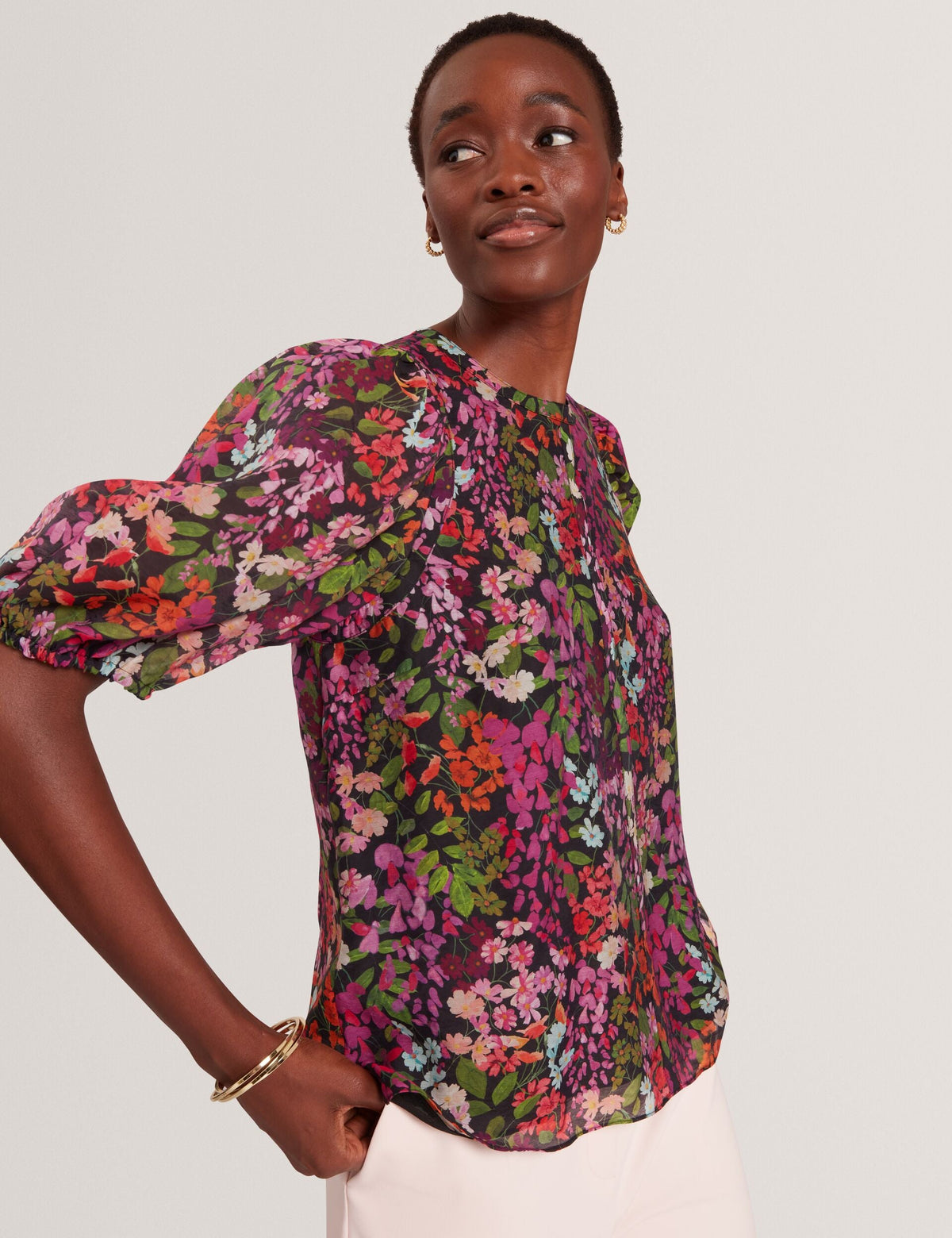 Ted Baker Hahtie Blossom Print Puff Sleeve Woven Blouse Women's