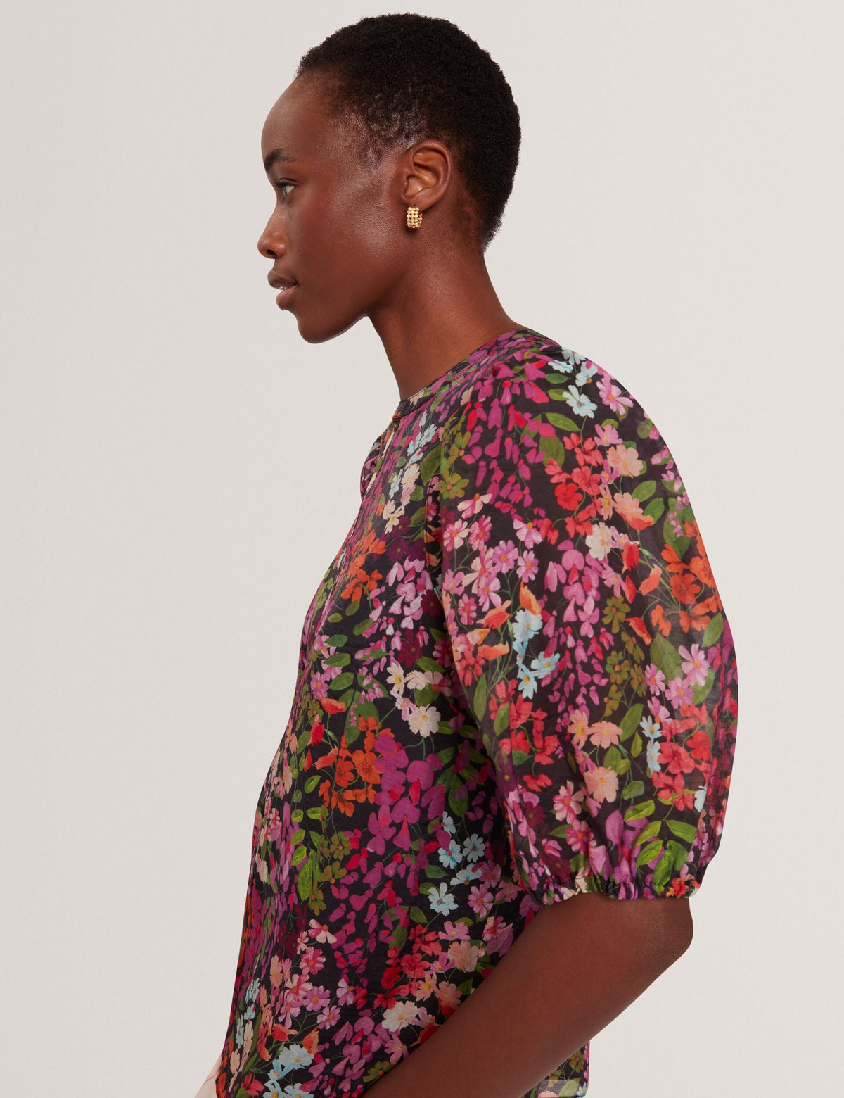 Ted Baker Hahtie Blossom Print Puff Sleeve Woven Blouse Women's