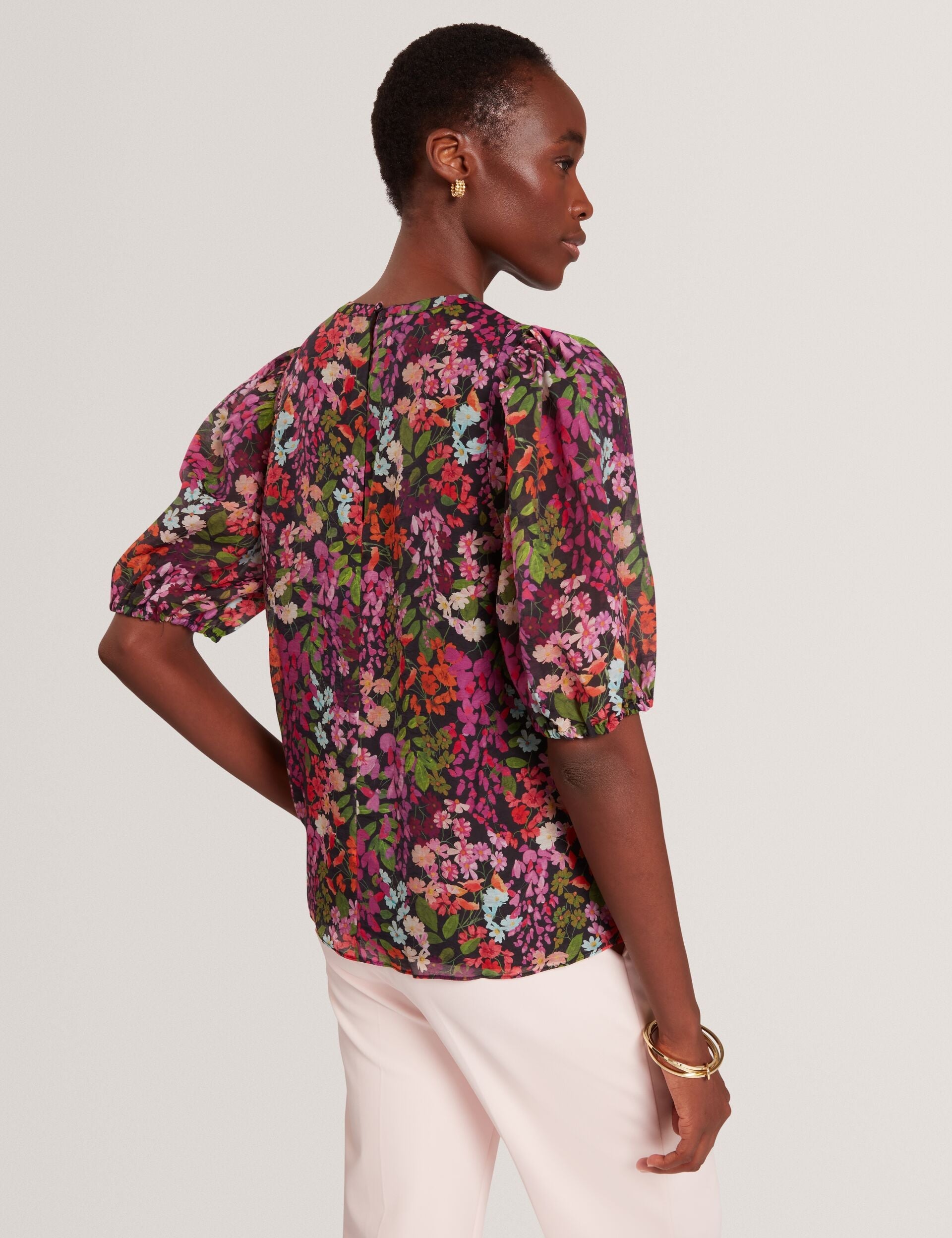 Ted Baker Hahtie Blossom Print Puff Sleeve Woven Blouse Women's