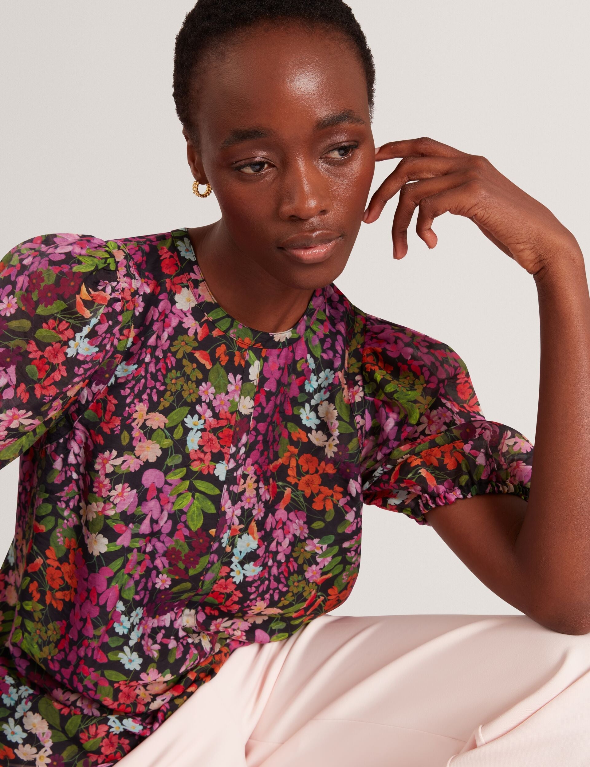 Ted Baker Hahtie Blossom Print Puff Sleeve Woven Blouse Women's