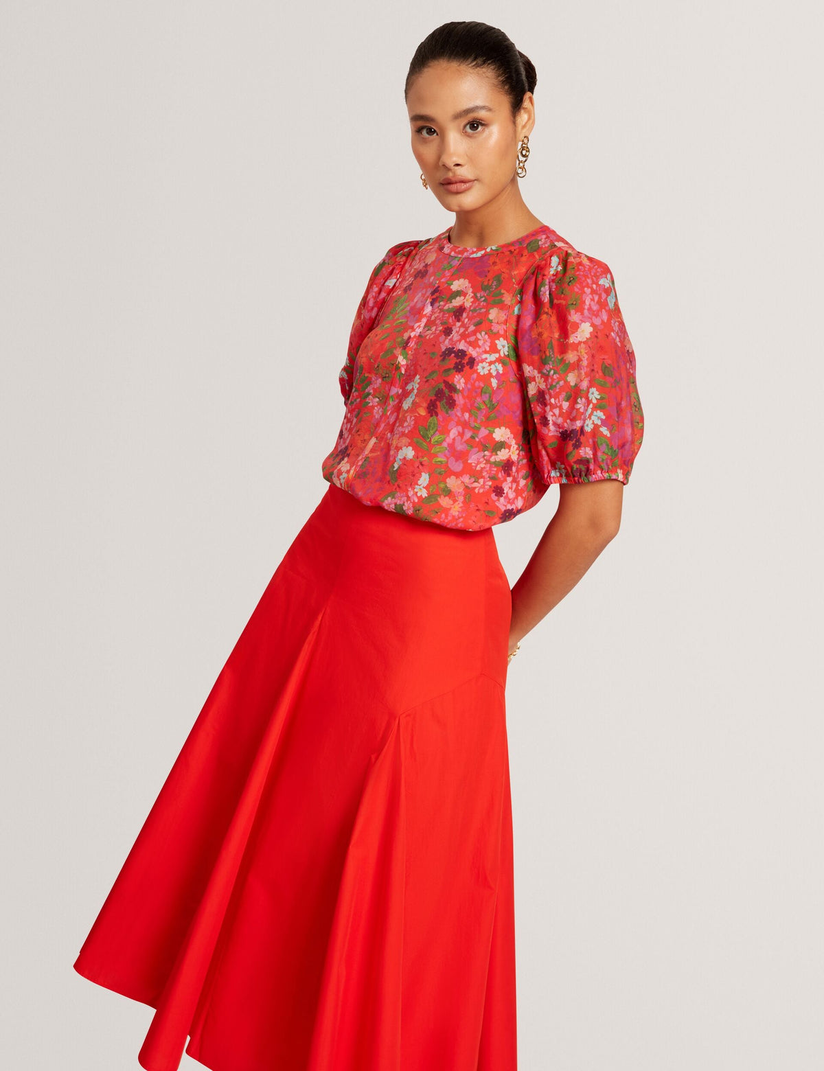 Ted Baker Hahtie Blossom Print Puff Sleeve Woven Blouse Women's