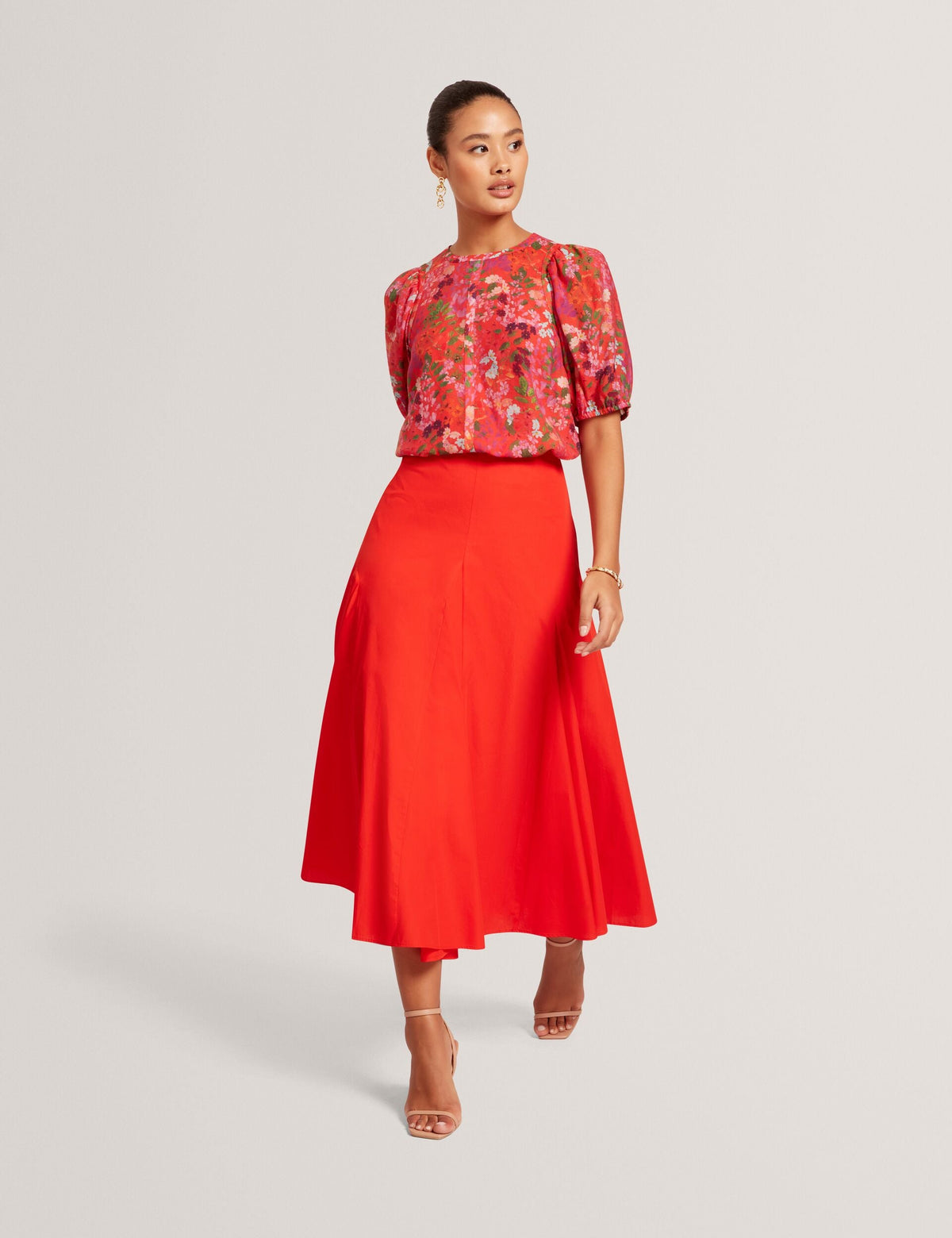 Ted Baker Hahtie Blossom Print Puff Sleeve Woven Blouse Women's