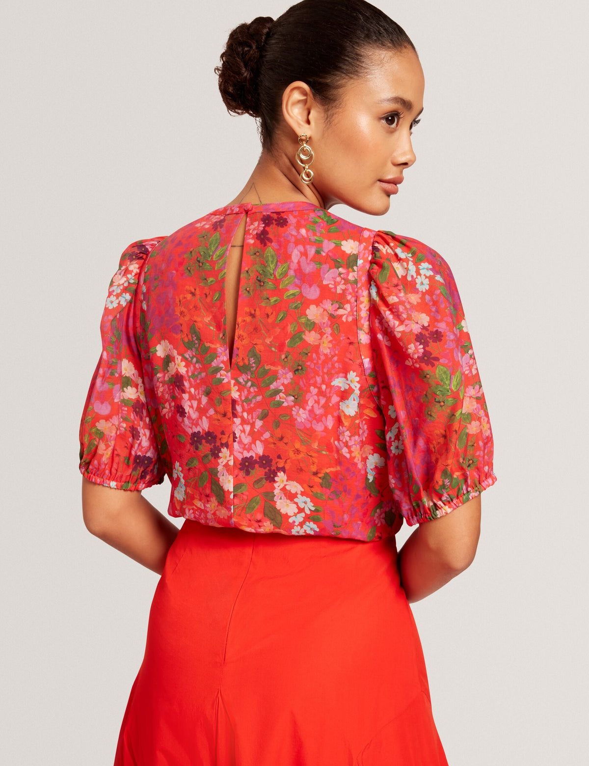 Ted Baker Hahtie Blossom Print Puff Sleeve Woven Blouse Women's