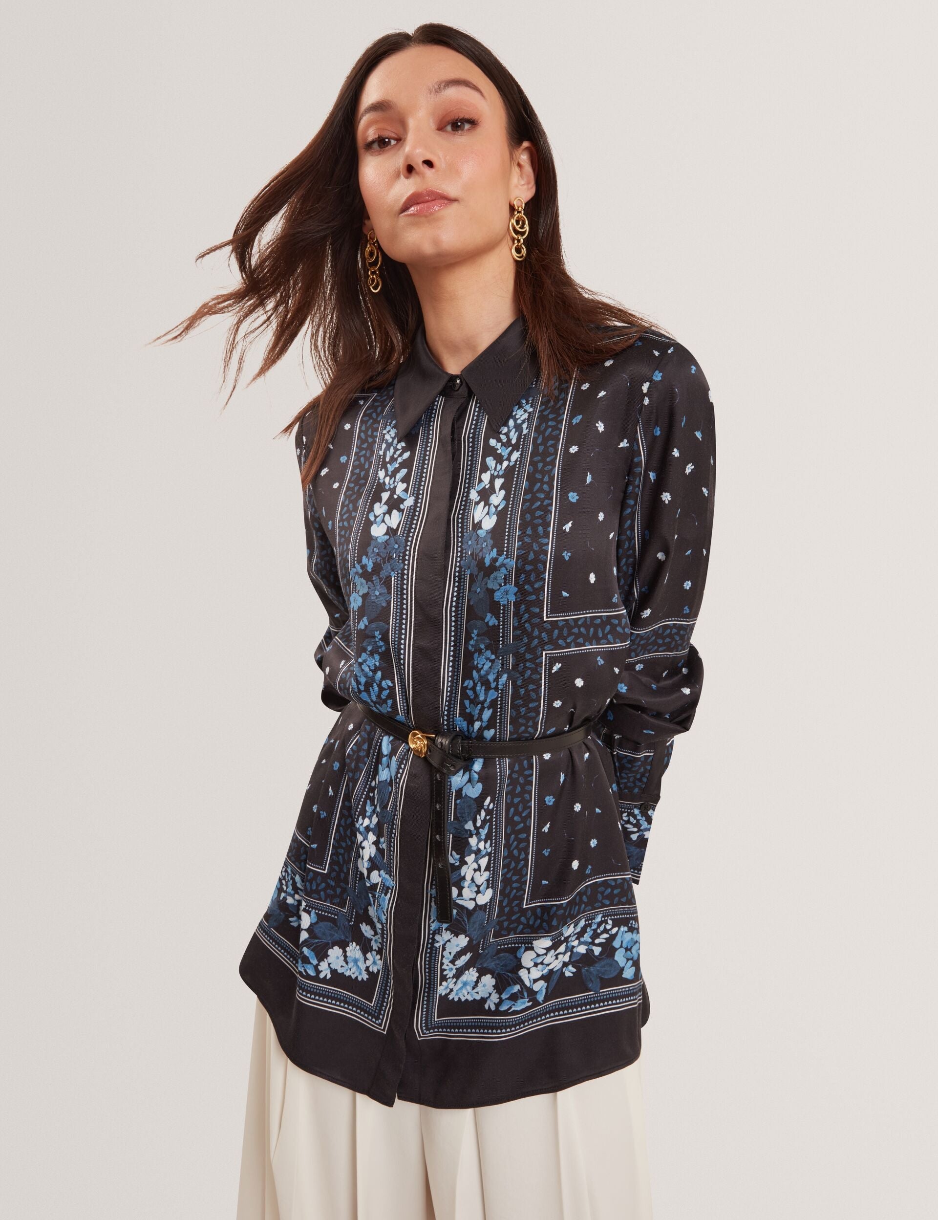 Ted Baker Nohva Floral Scarf Print Longline Relaxed Shirt Women's