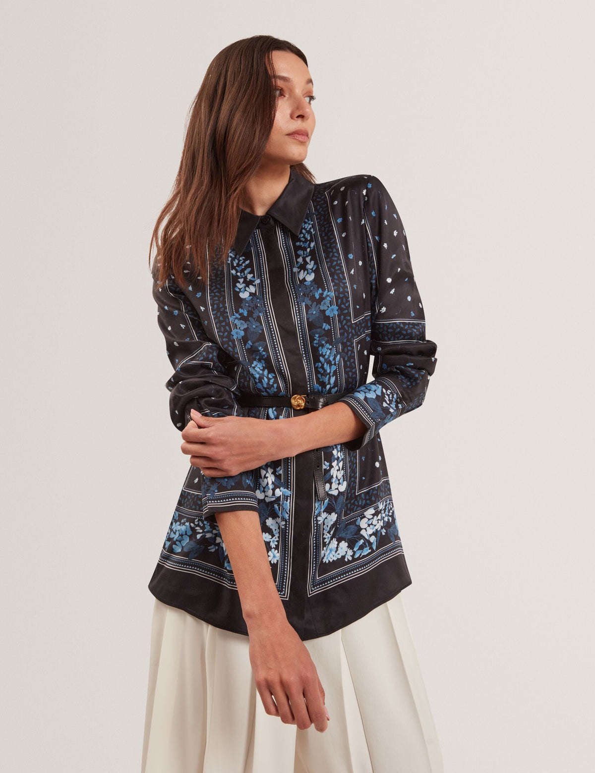 Ted Baker Nohva Floral Scarf Print Longline Relaxed Shirt Women's