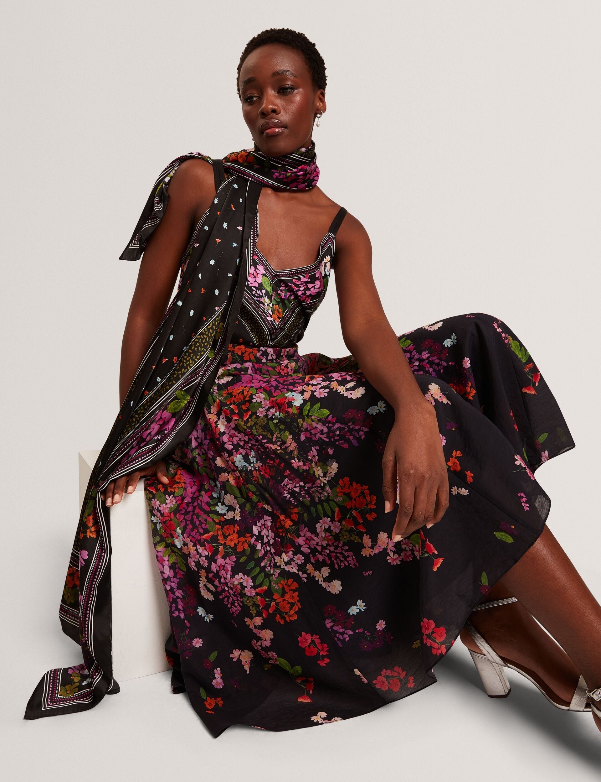 Ted Baker Azha Scattered Floral Woven Aline Midi Skirt Women's