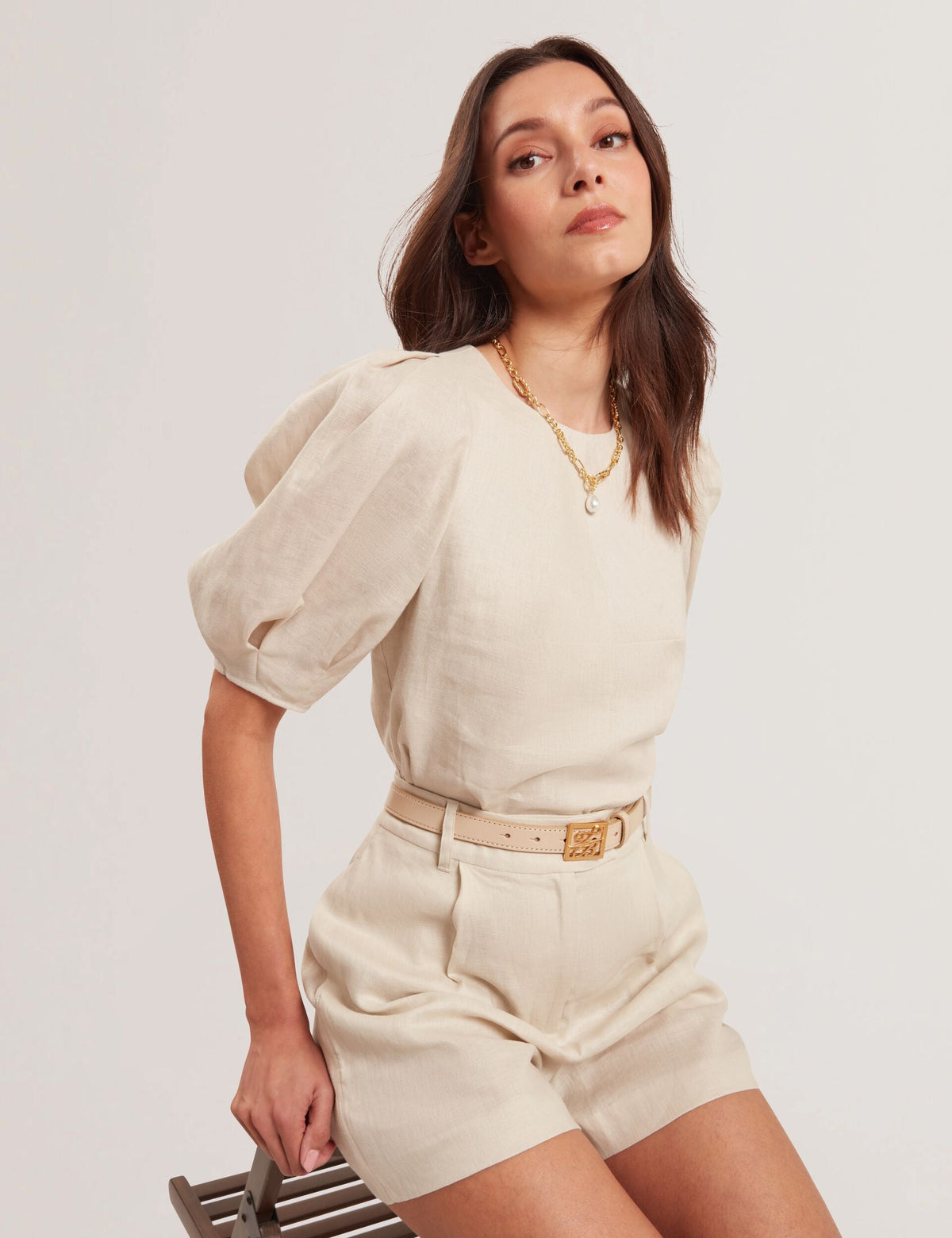 Ted Baker Limarie Shaped Puff Sleeve Pure Linen Top Women's