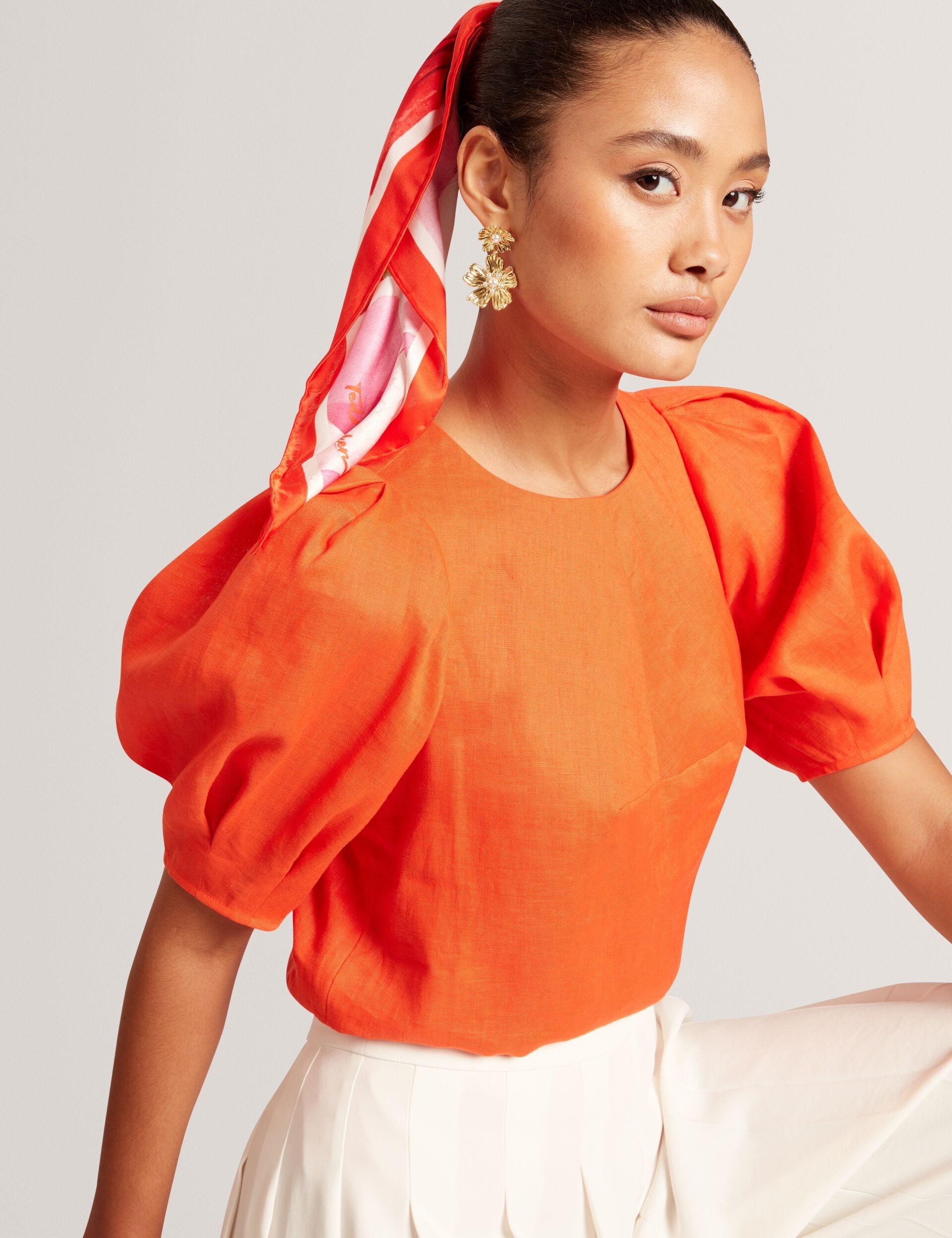 Ted Baker Limarie Shaped Puff Sleeve Pure Linen Top Women's