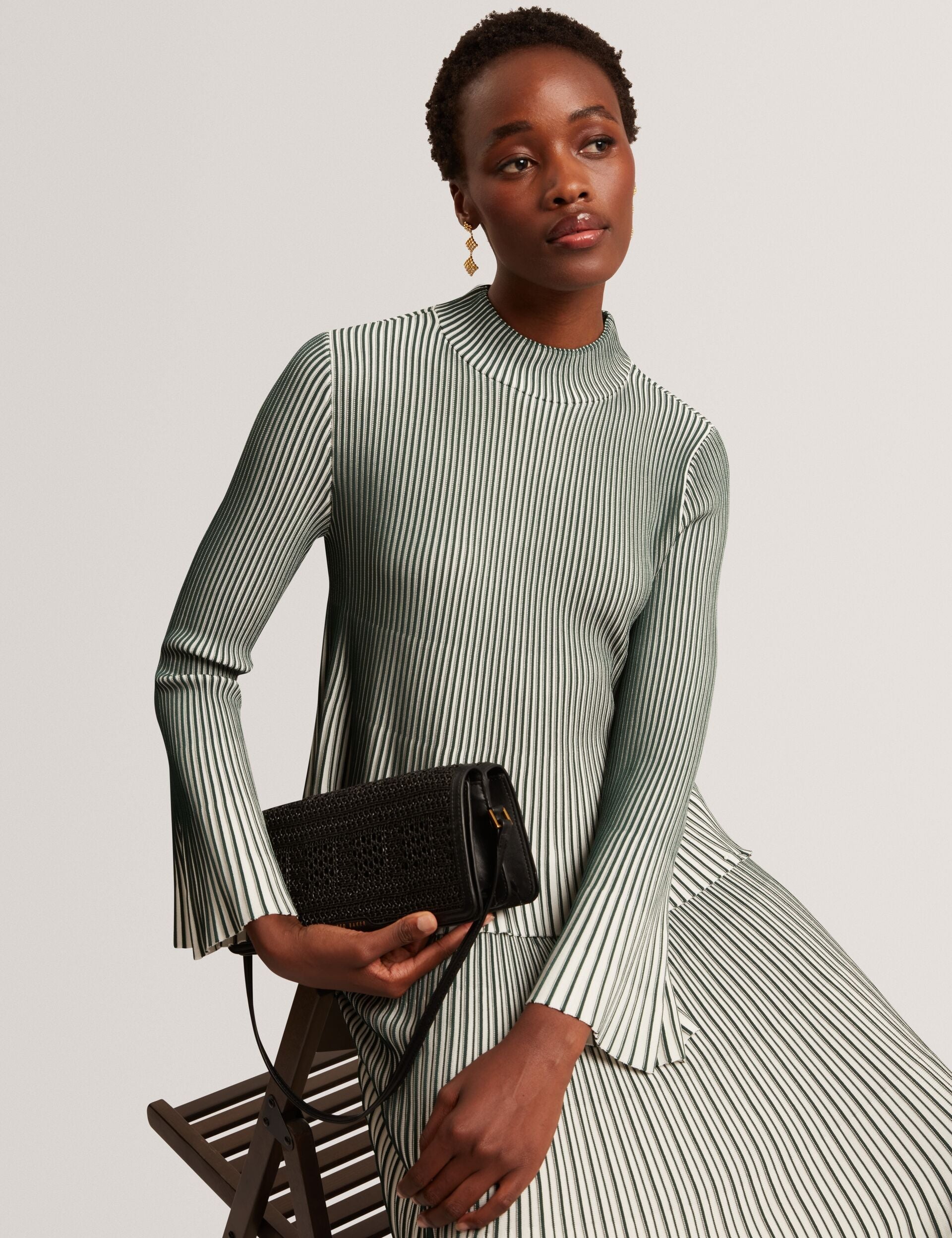 Ted Baker Aeris Striped Rib Knit Flared Long Sleeve Top Women's