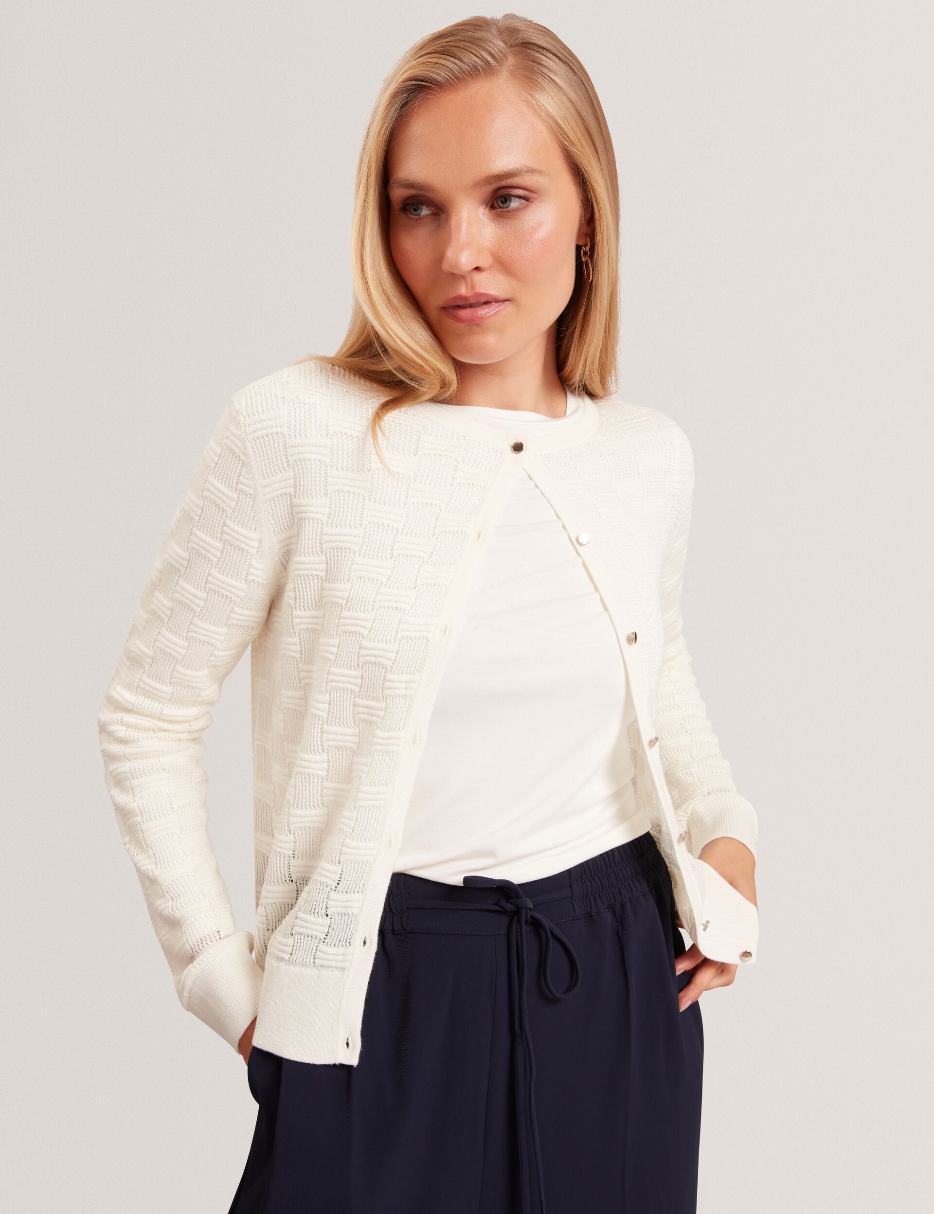 Ted Baker Cahrie Silk Blend Textured Knit Crew Neck Cardigan Women's