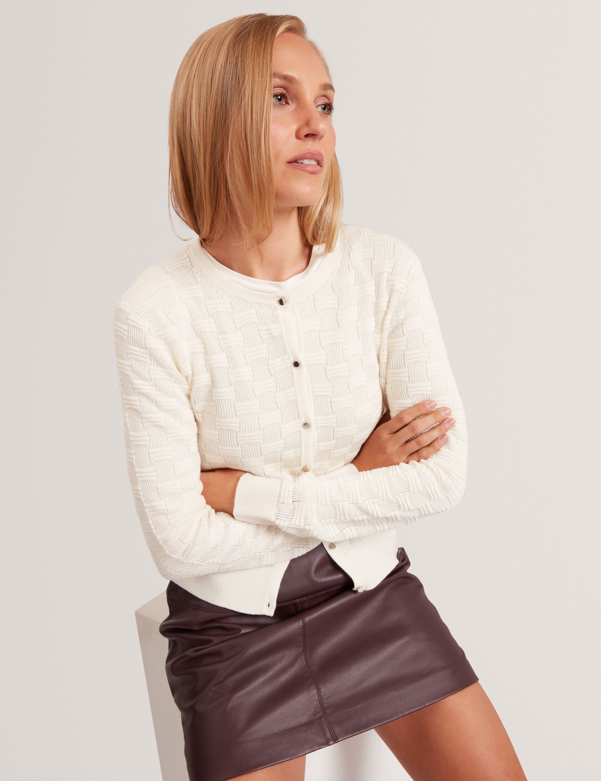 Ted Baker Cahrie Silk Blend Textured Knit Crew Neck Cardigan Women's