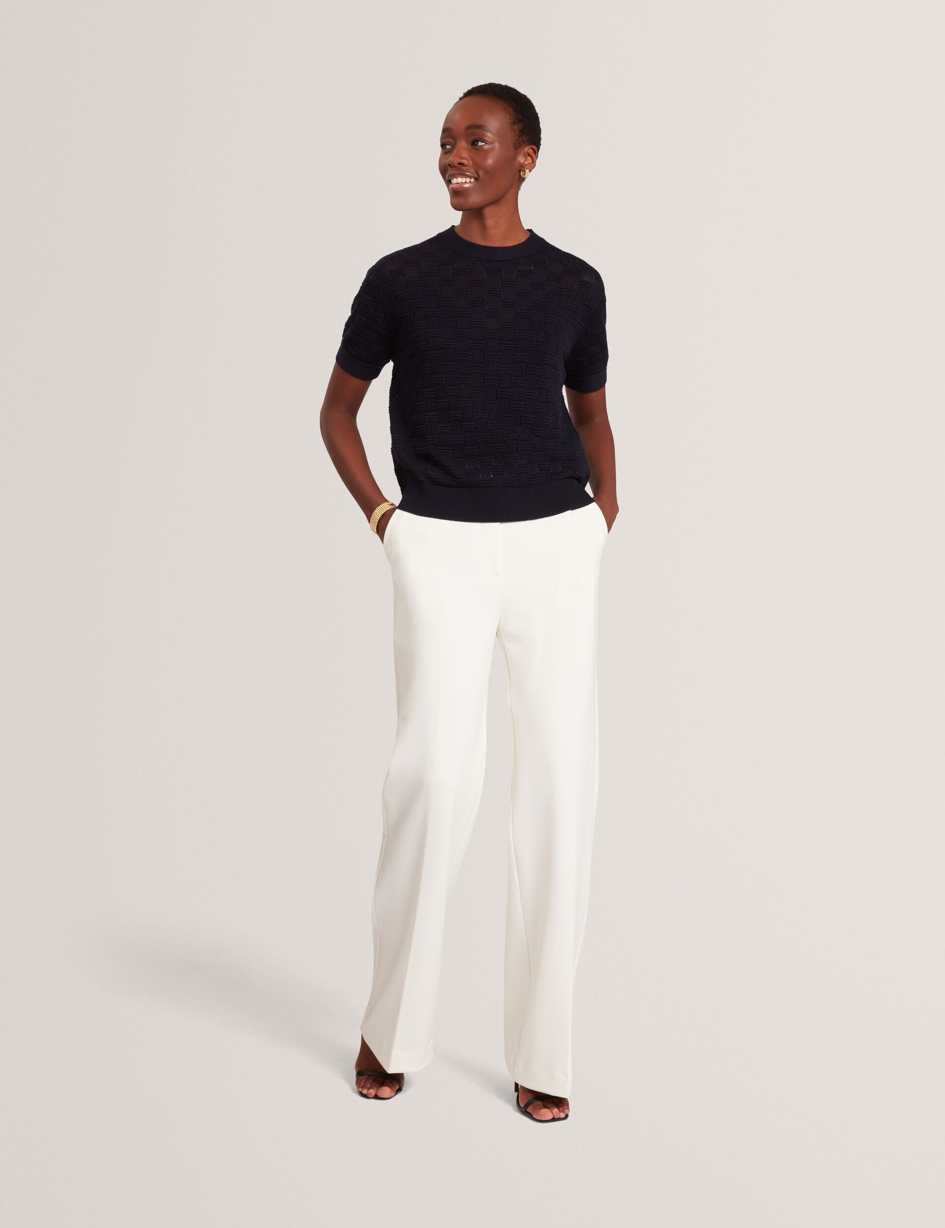 Ted Baker Emeta Silk Blend Textured Knit Short Sleeve Top Women's