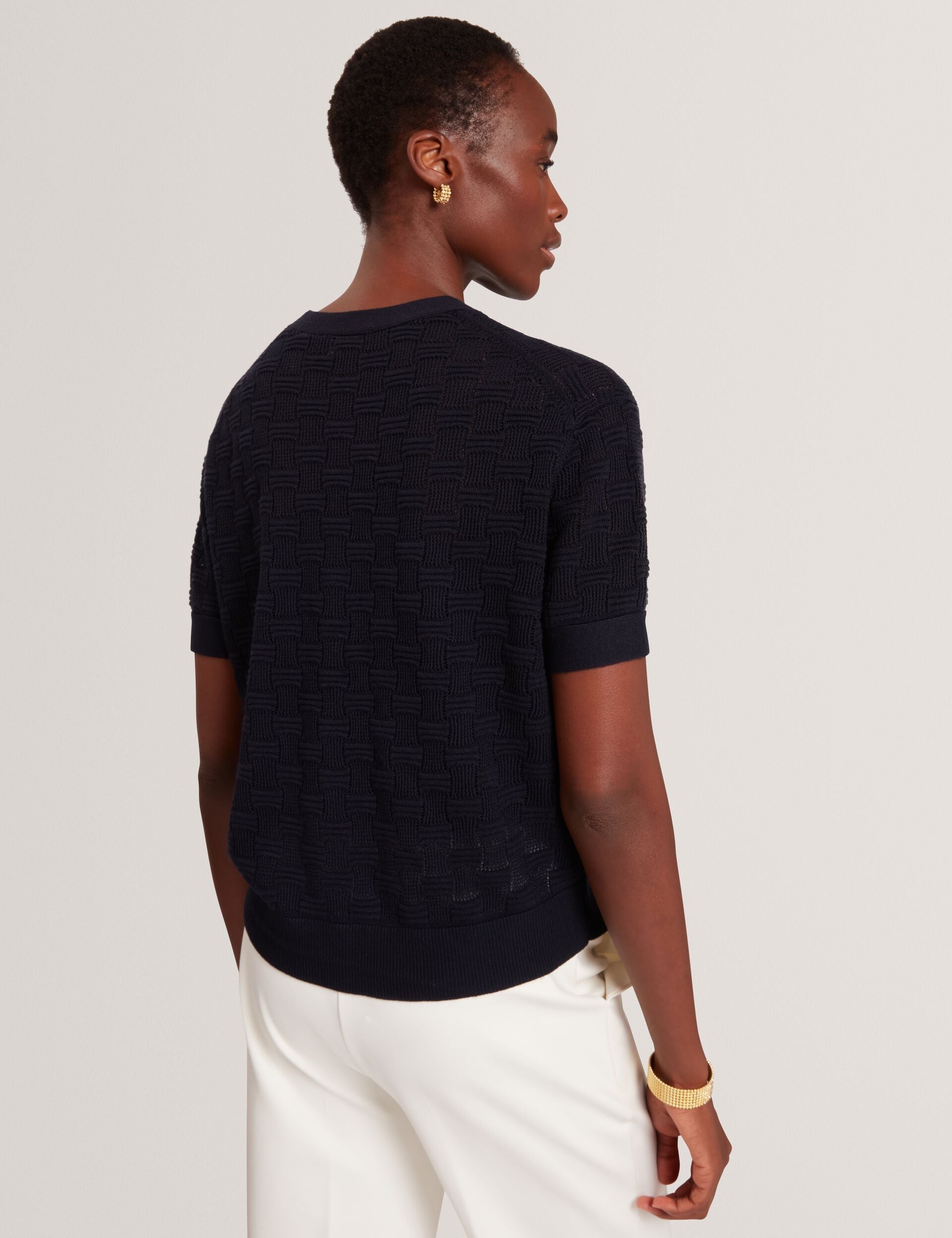 Ted Baker Emeta Silk Blend Textured Knit Short Sleeve Top Women's
