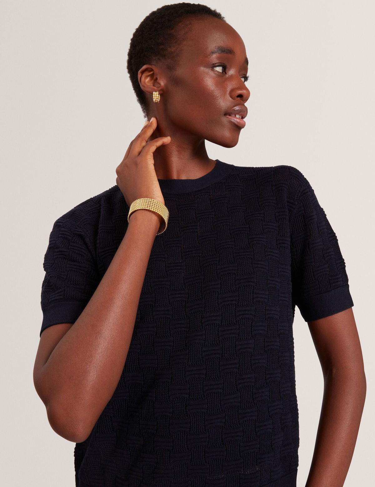 Ted Baker Emeta Silk Blend Textured Knit Short Sleeve Top Women's