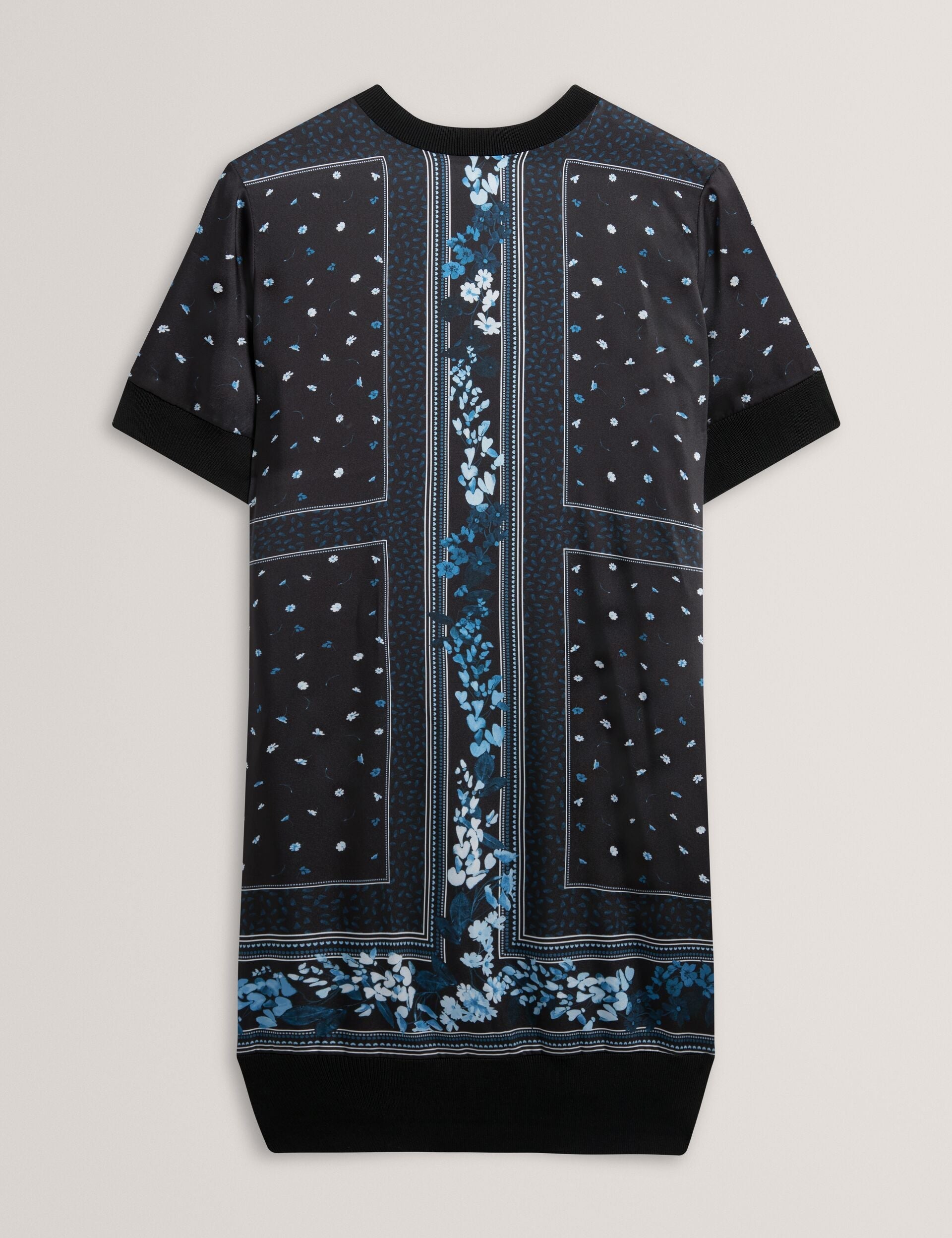 Ted Baker Azzala Blue Scarf Print Knitted Boxy Tshirt Dress Women's