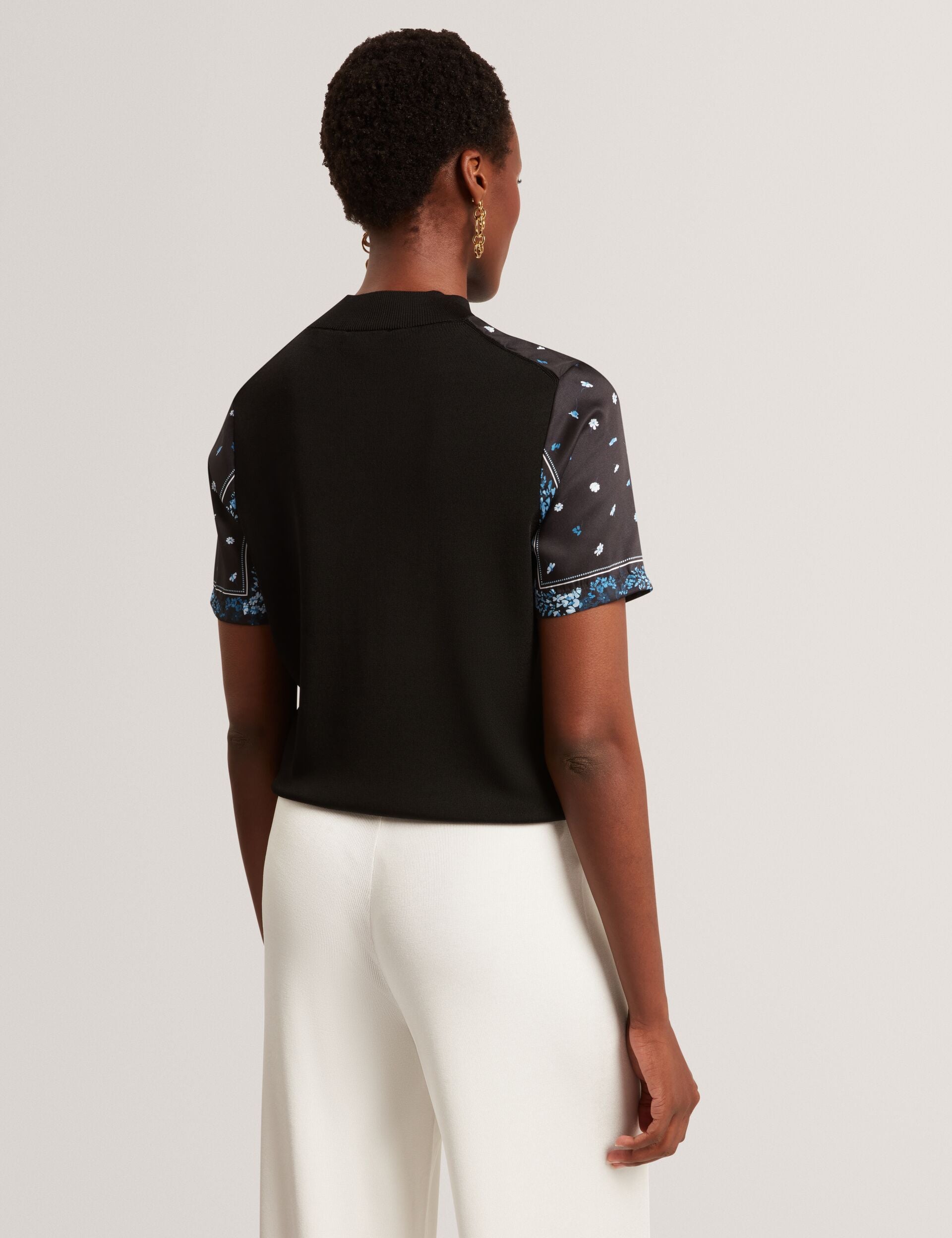 Ted Baker Almaaz Scarf Print Knitted Short Sleeve Top Women's