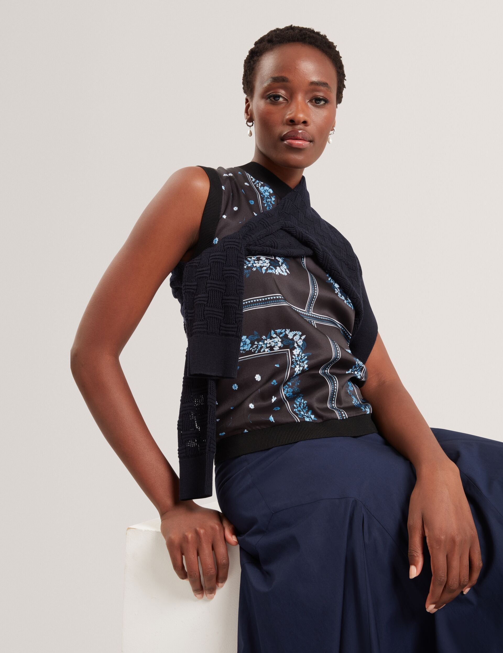Ted Baker Ailii Scarf Print Woven Front Knit Tank Top Women's