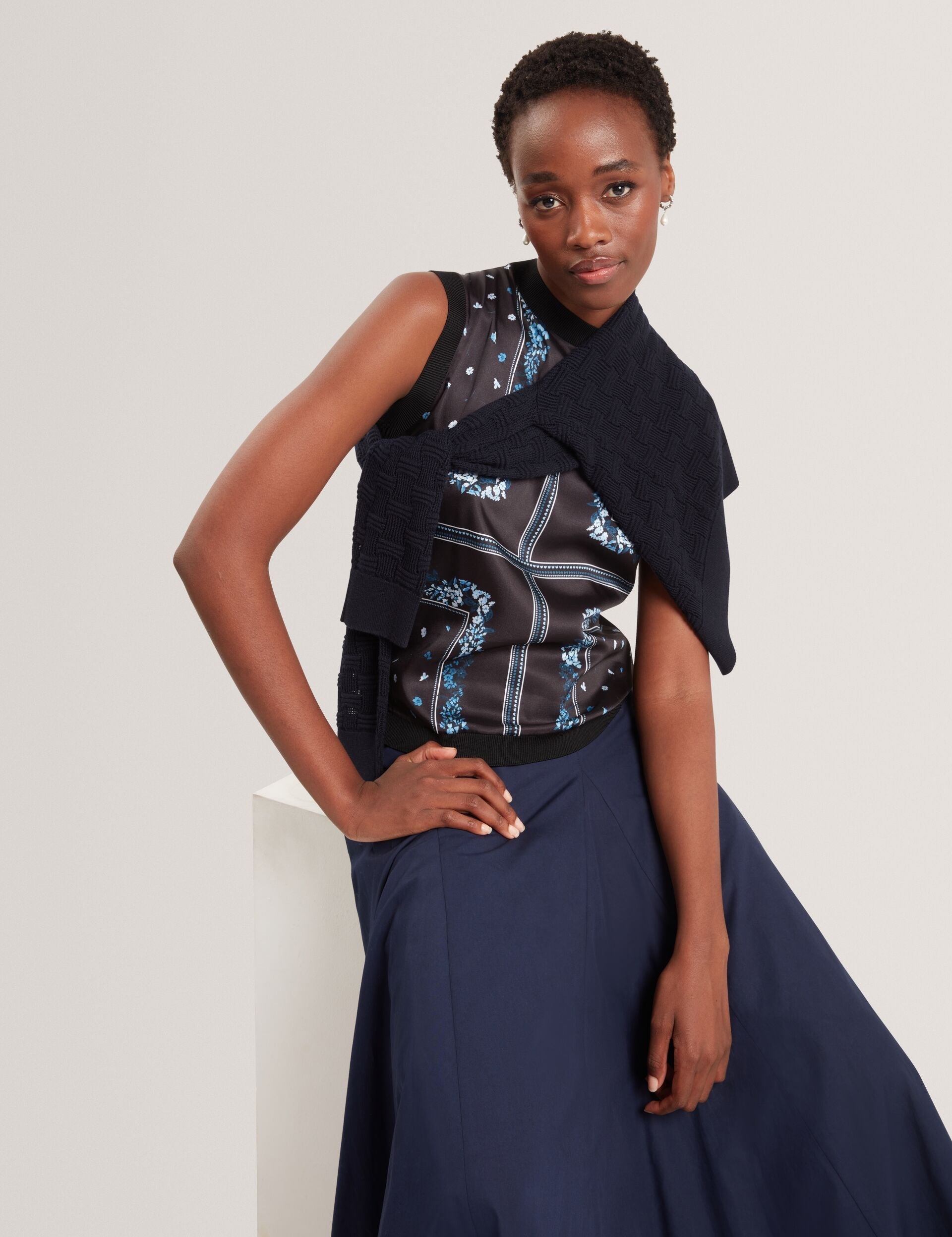 Ted Baker Ailii Scarf Print Woven Front Knit Tank Top Women's