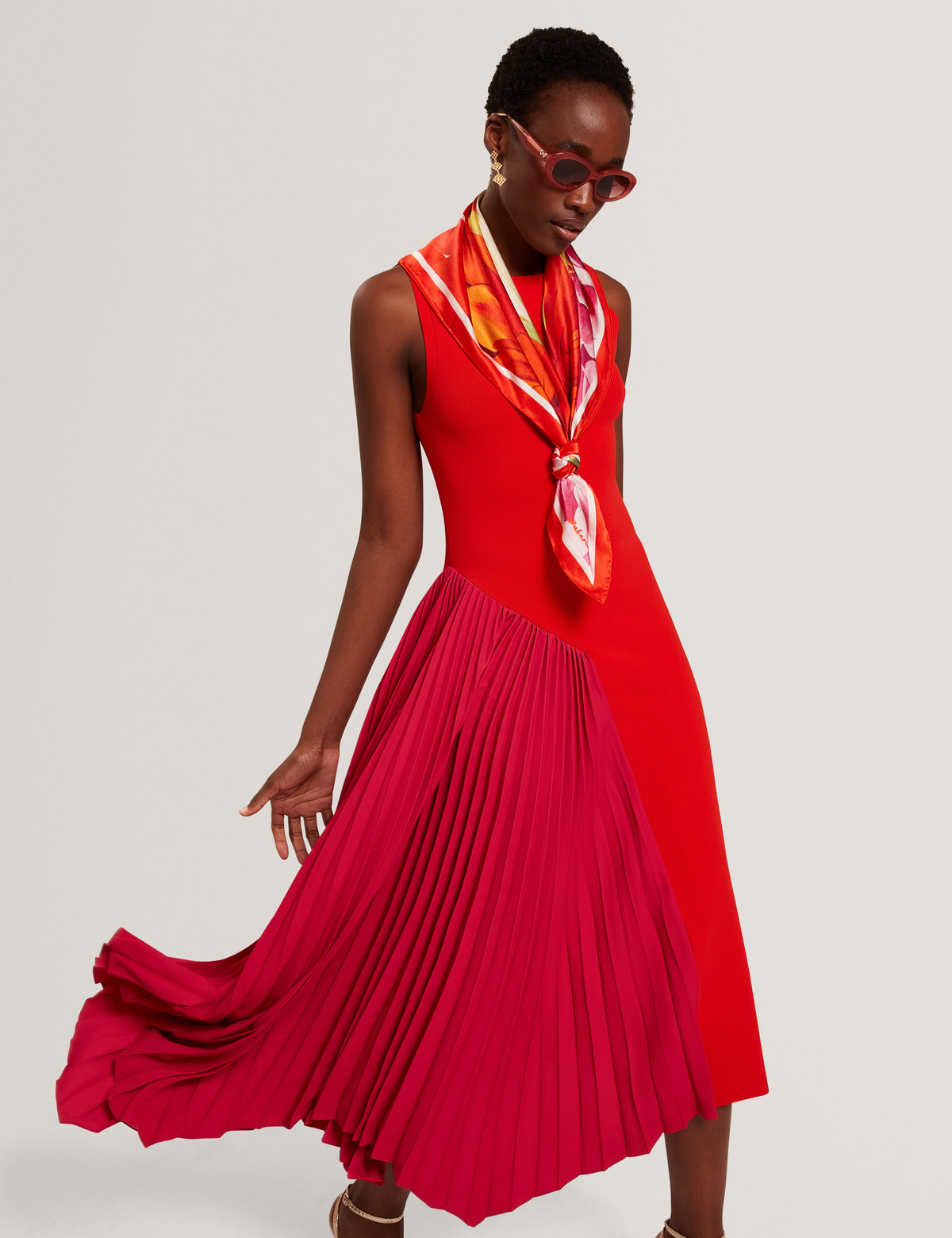 Ted Baker Zeera Colour Block Pleated Panel Midi Dress Women's