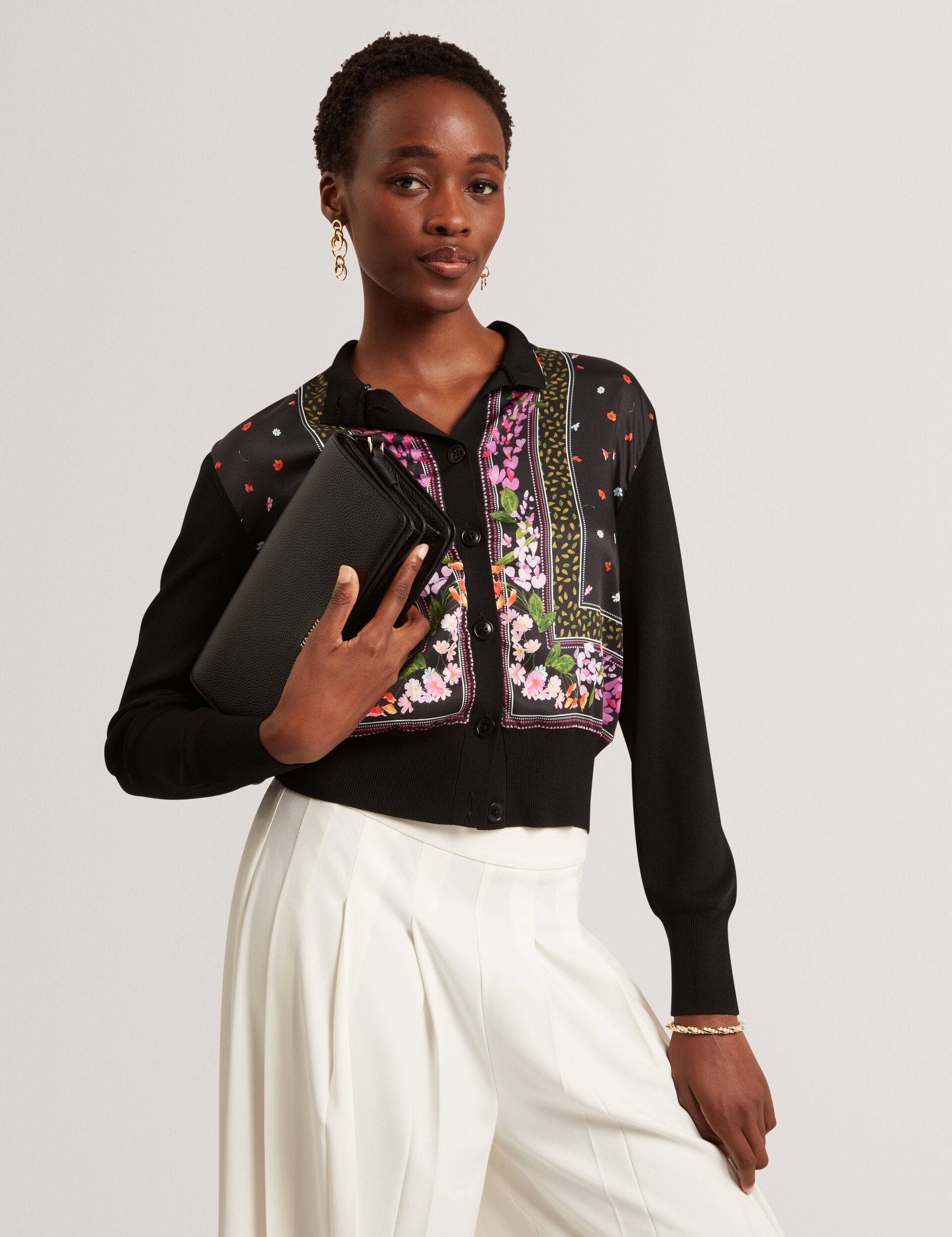 Ted Baker Demili Printed Front Cropped Knitted Cardigan Women's