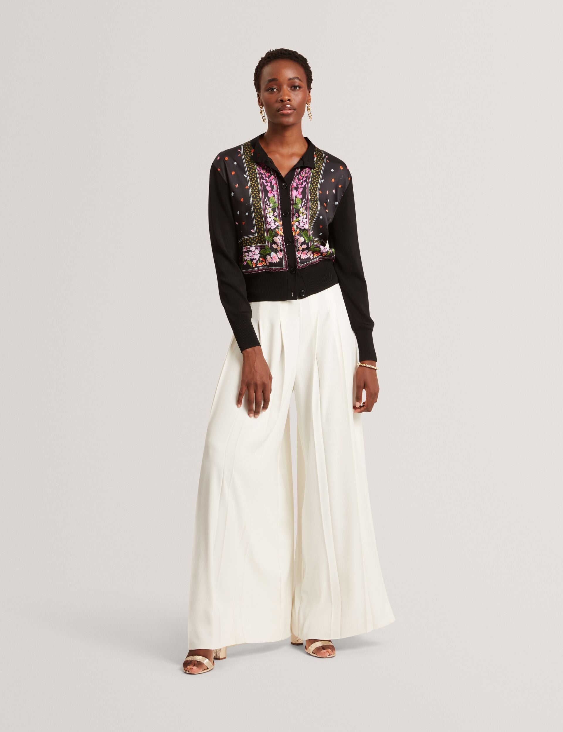 Ted Baker Demili Printed Front Cropped Knitted Cardigan Women's