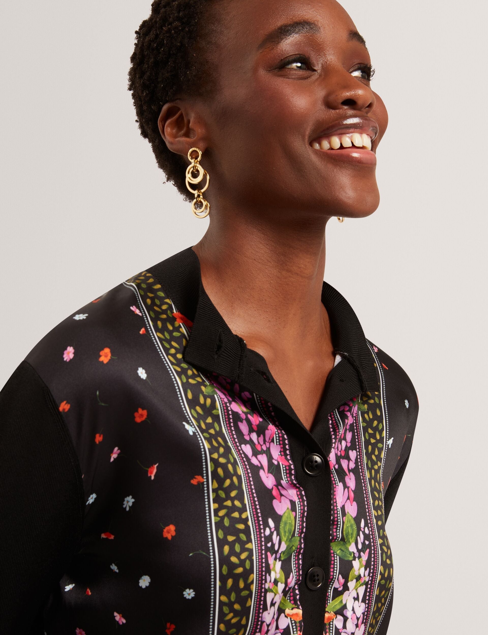 Ted Baker Demili Printed Front Cropped Knitted Cardigan Women's
