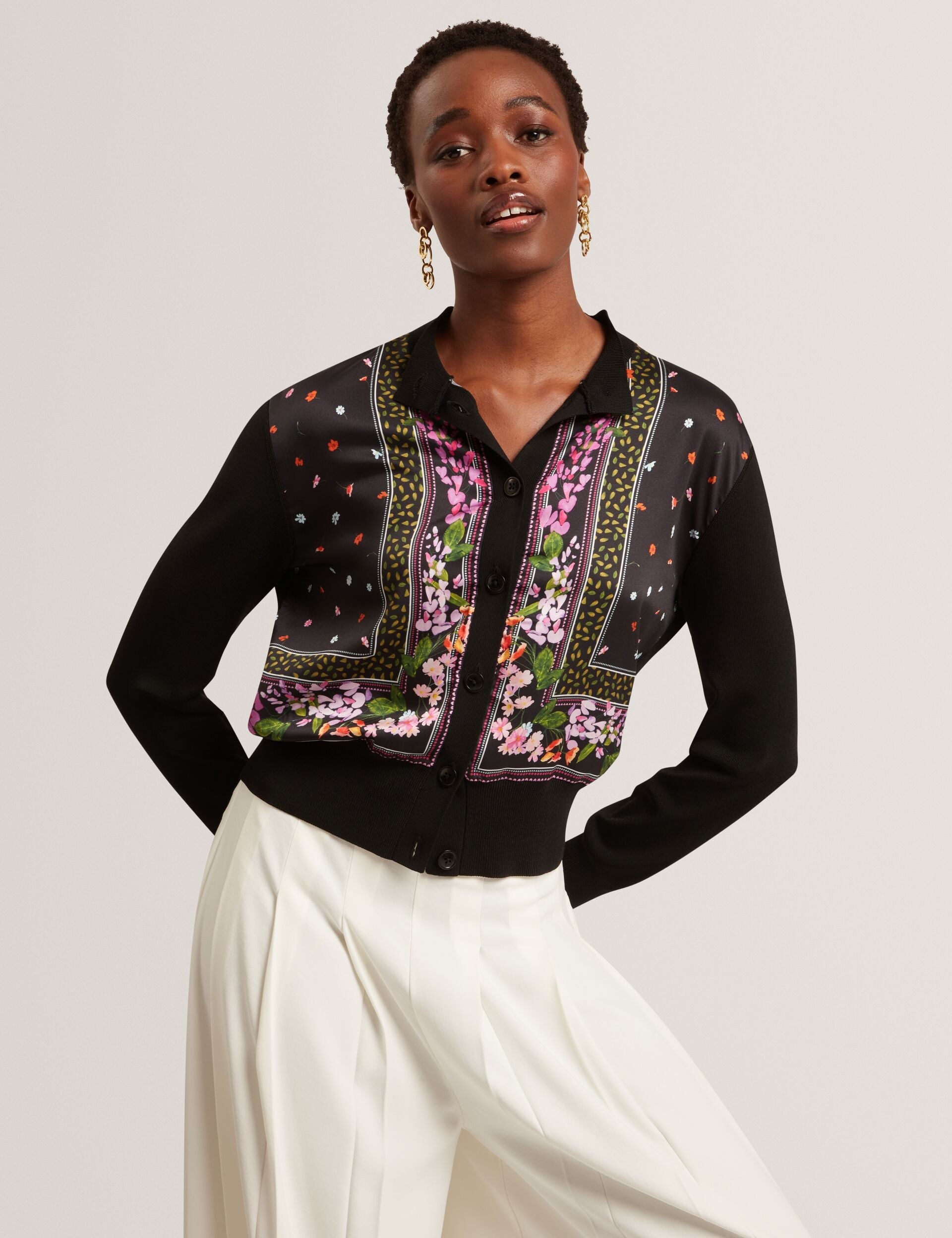 Ted Baker Demili Printed Front Cropped Knitted Cardigan Women's