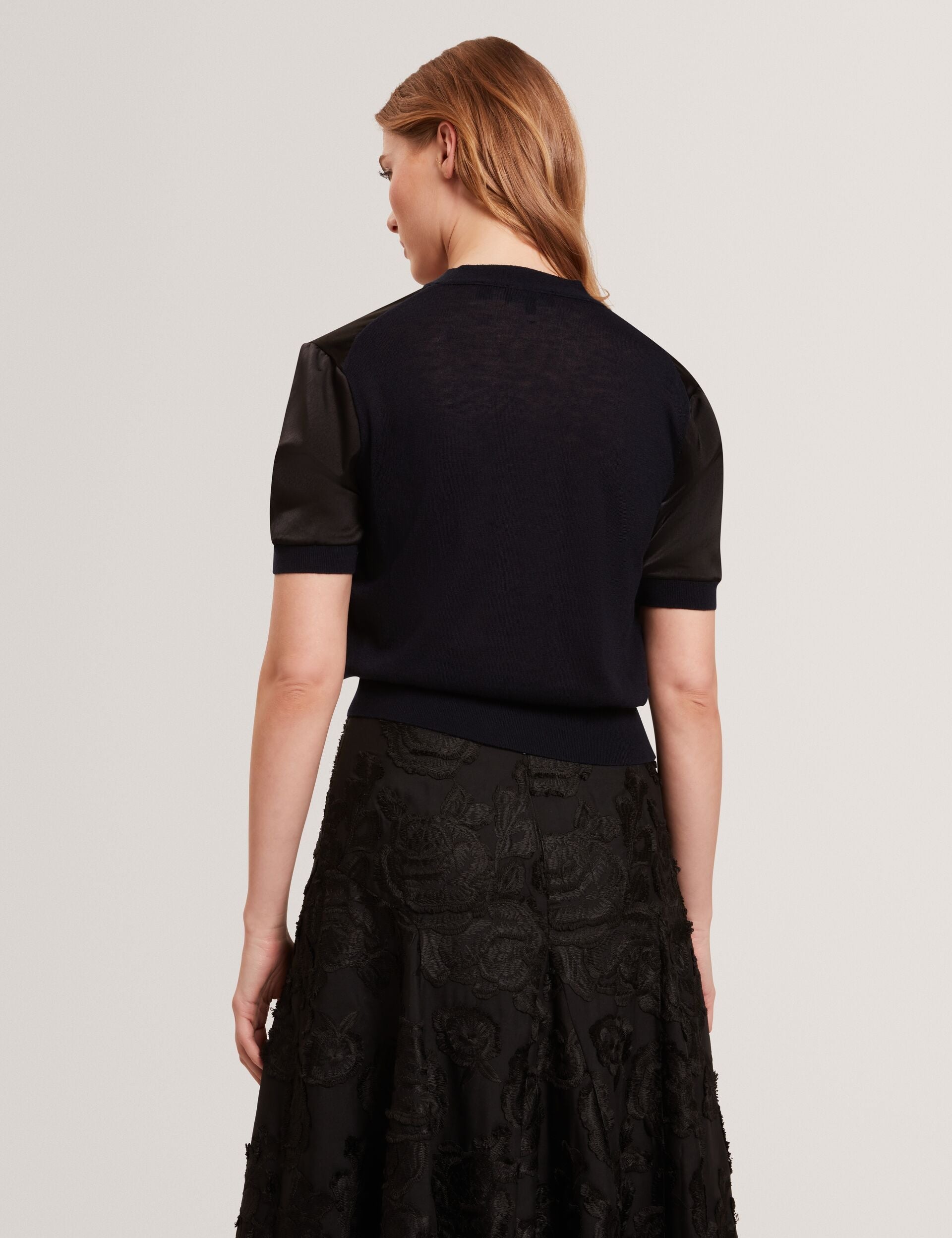 Ted Baker Ofina Woven Front Silk Blend Short Sleeve Cardigan Women's